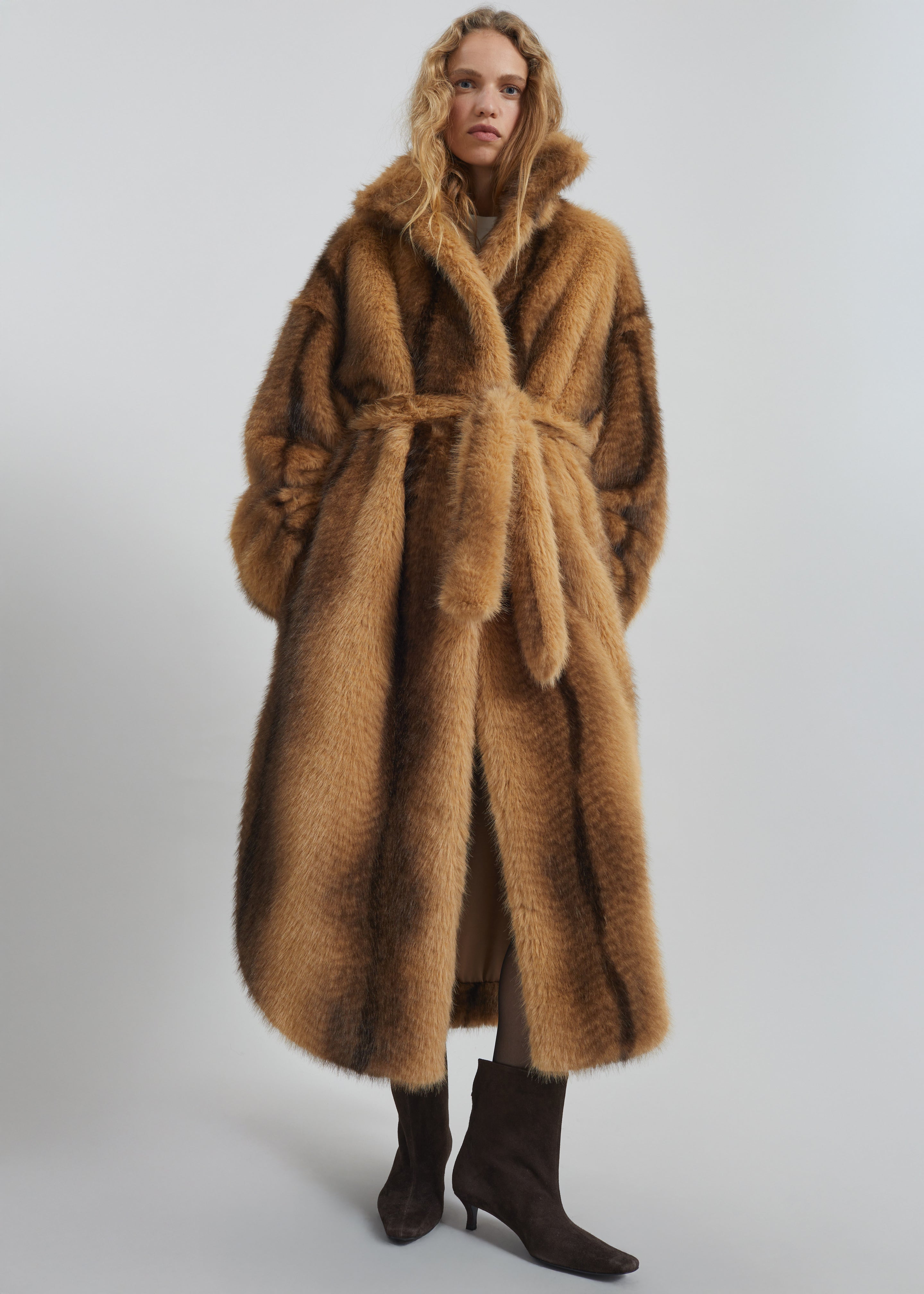 Ravello Faux Fur Robe Coat - Beige/Brown – The Frankie Shop