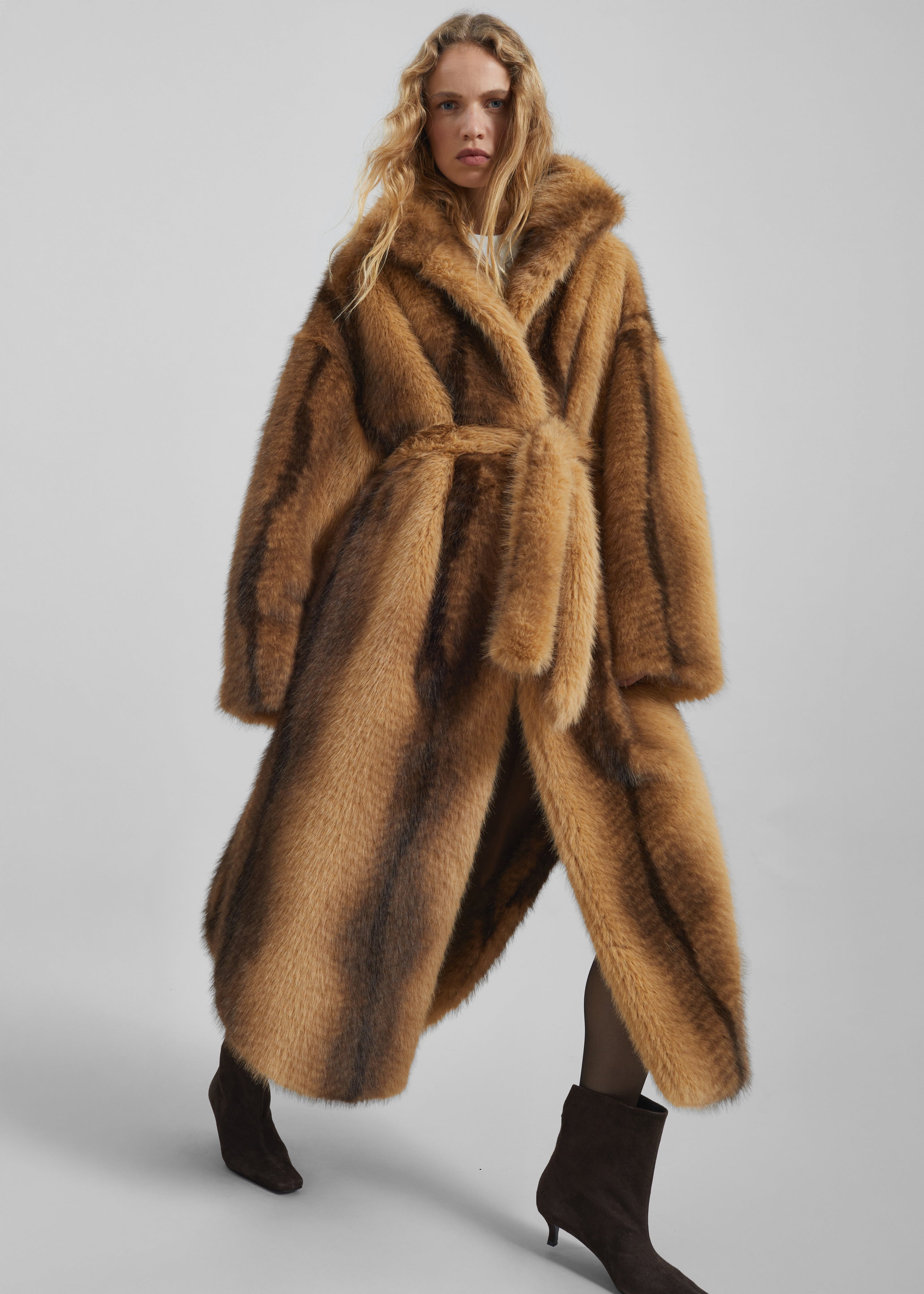 Ravello Faux Fur Robe Coat - Camel - 2