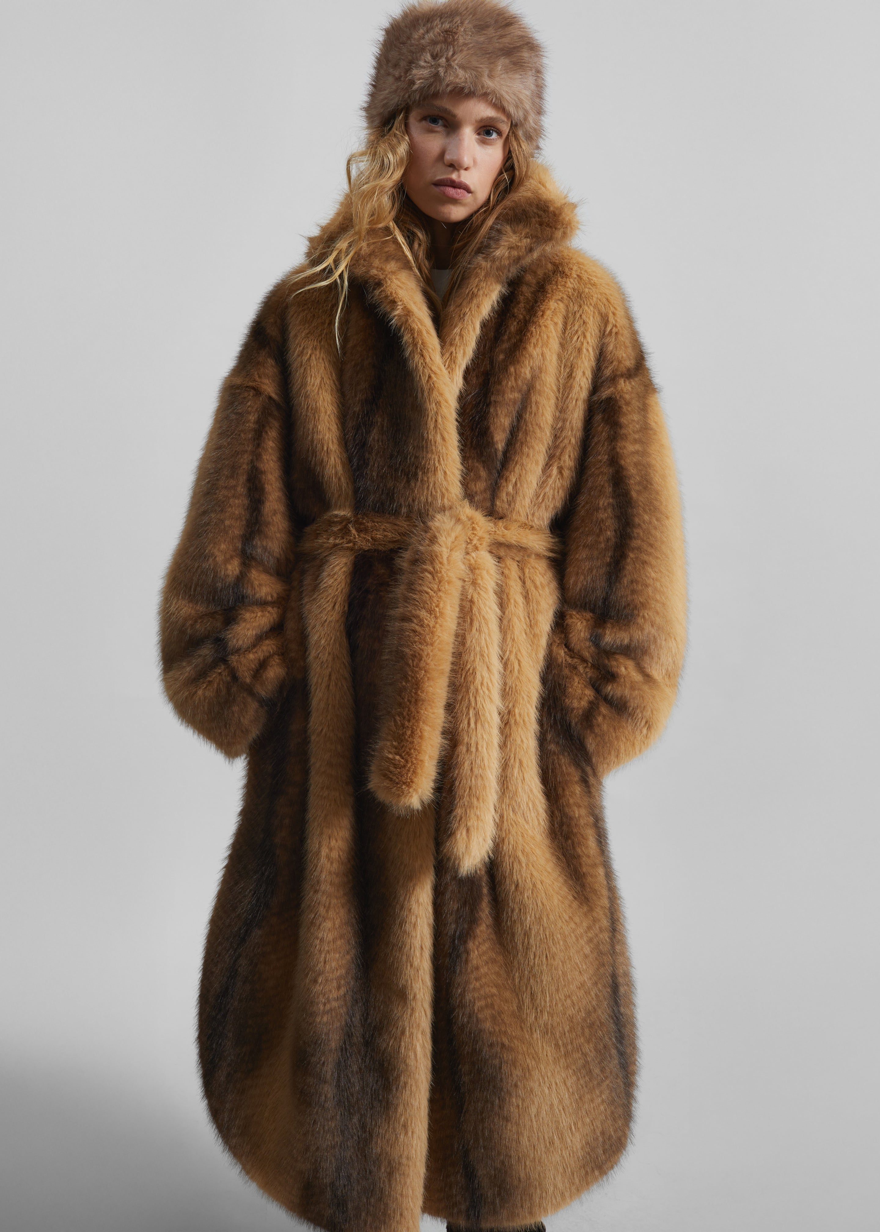 Ravello Faux Fur Robe Coat - Camel - 3