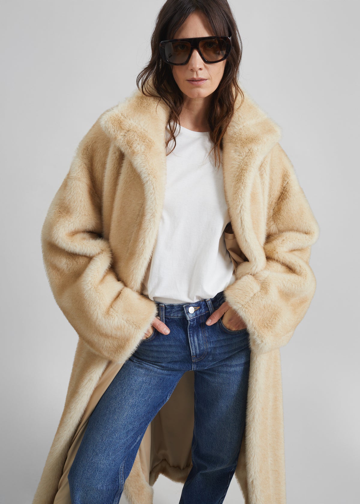 Ravello Faux Fur Robe Coat - Beige