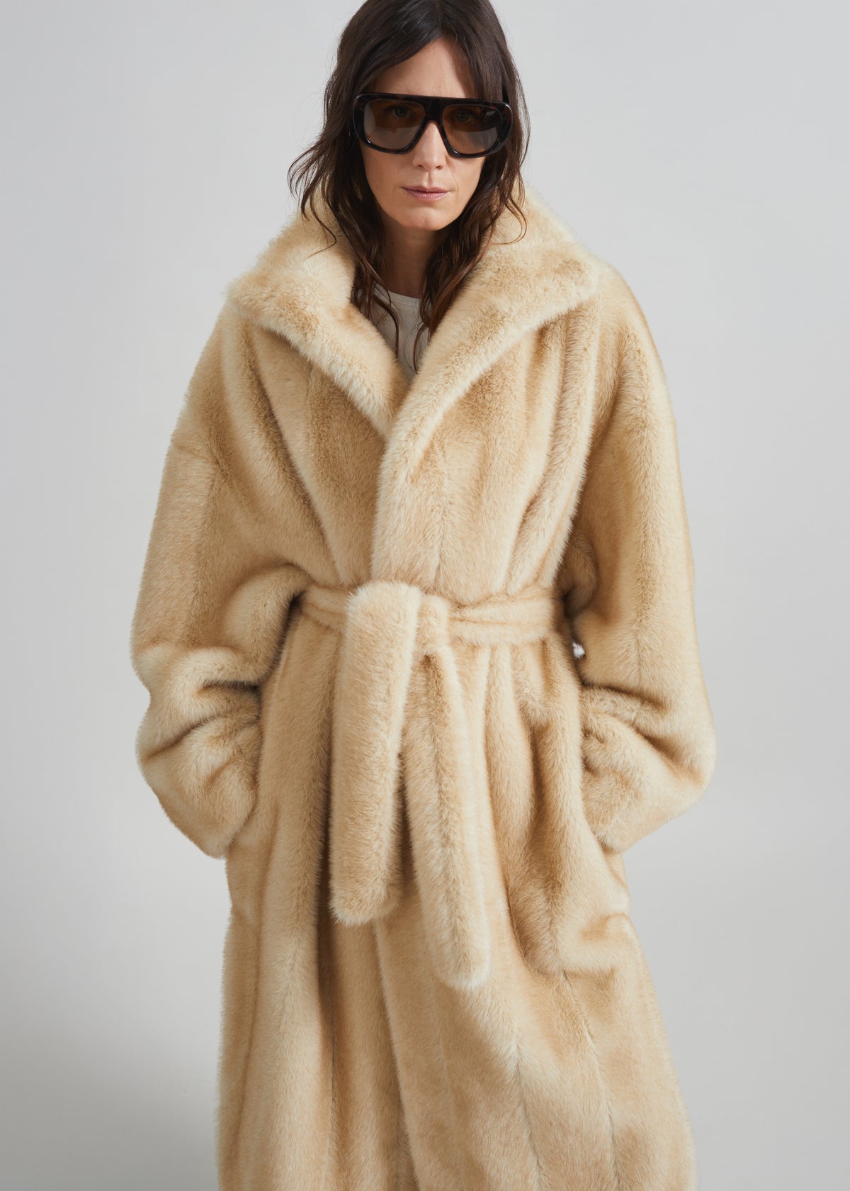 Ravello Faux Fur Robe Coat - Beige