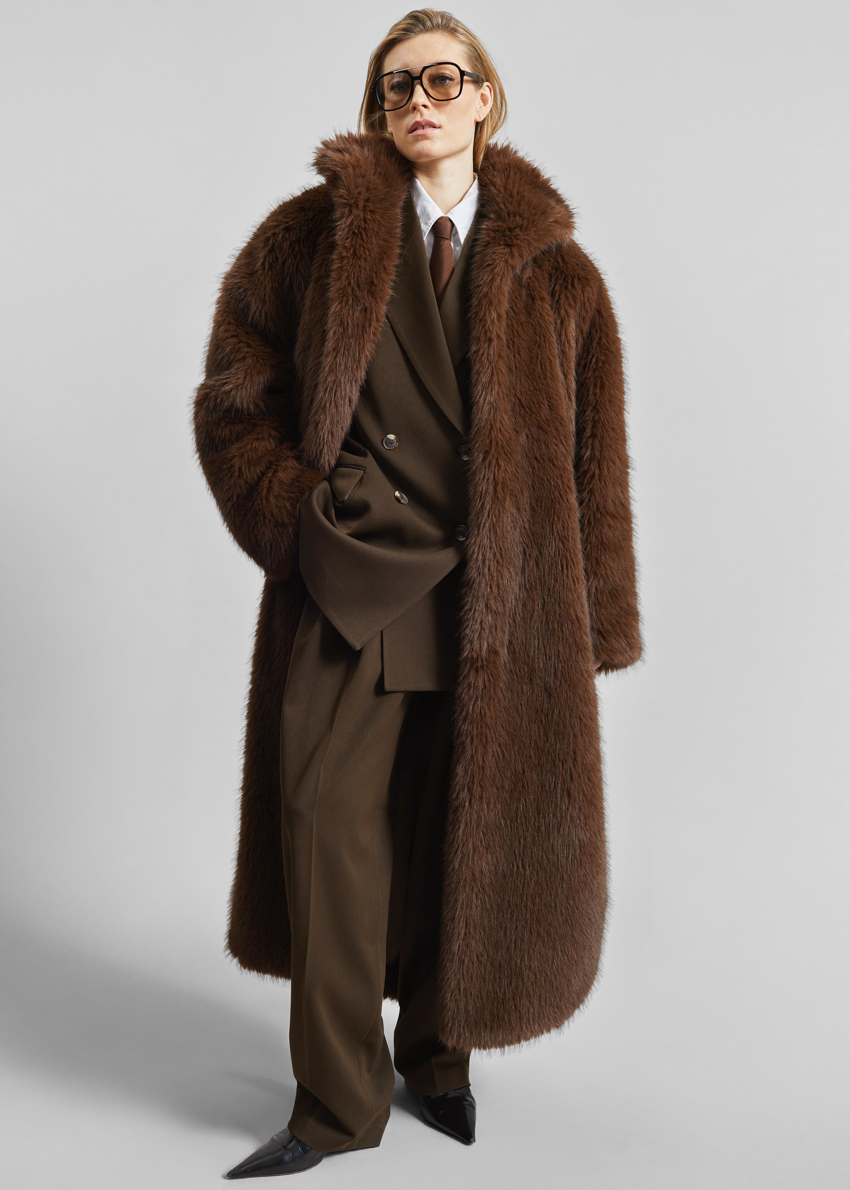 Ravello Faux Fur Robe Coat - Brown – The Frankie Shop