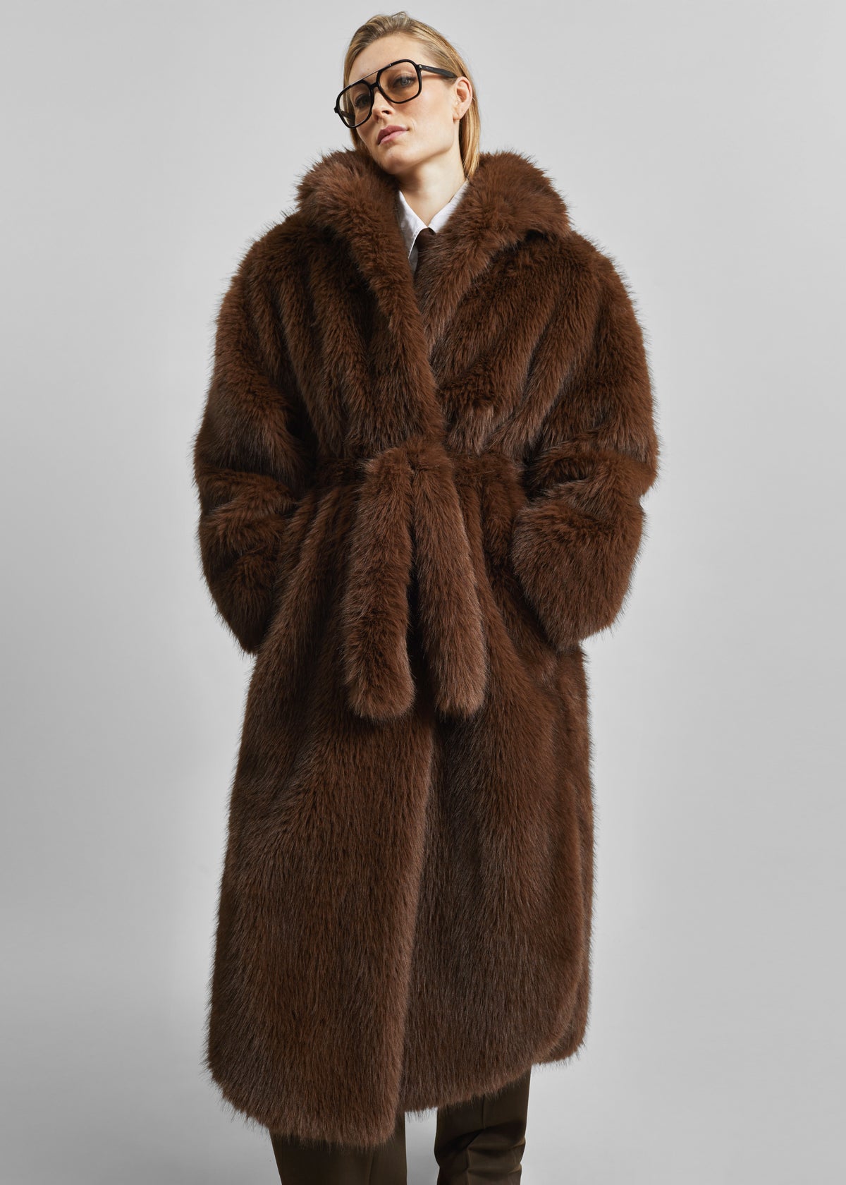 Ravello Faux Fur Robe Coat - Brown - 3