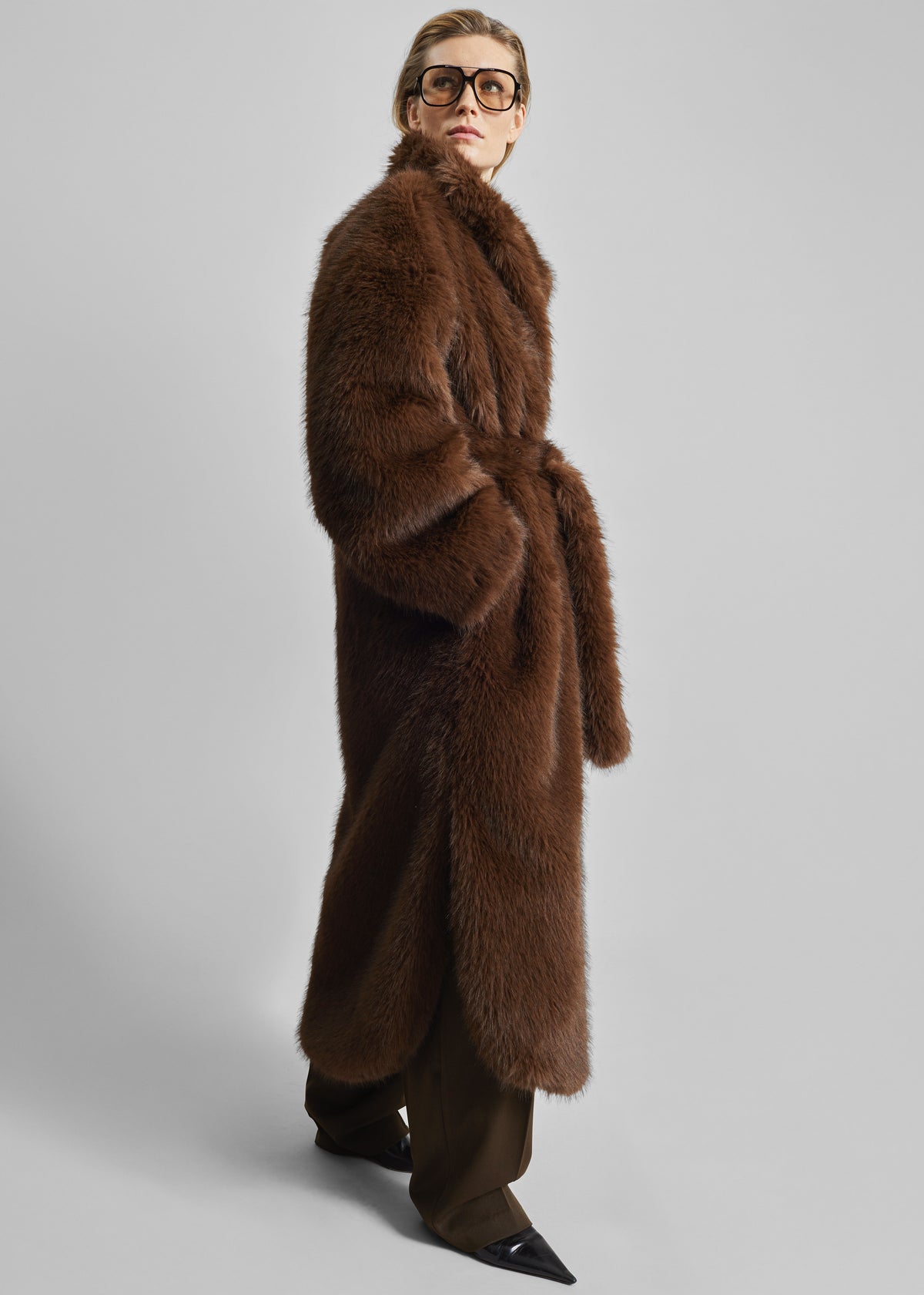 Ravello Faux Fur Robe Coat - Brown - 5