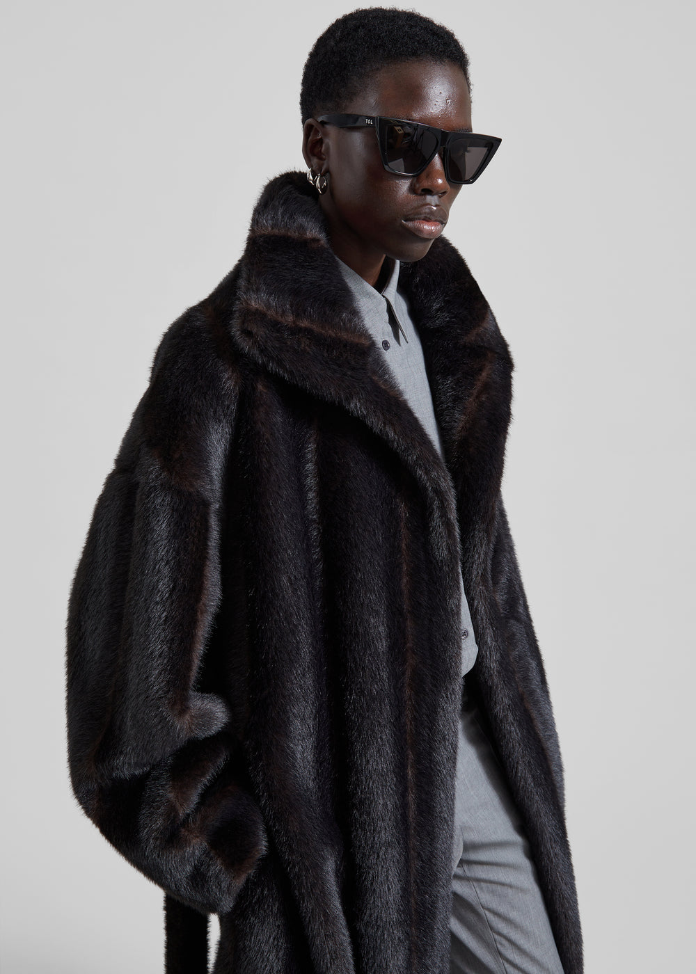 Ravello Faux Fur Robe Coat - Dark Brown - 1