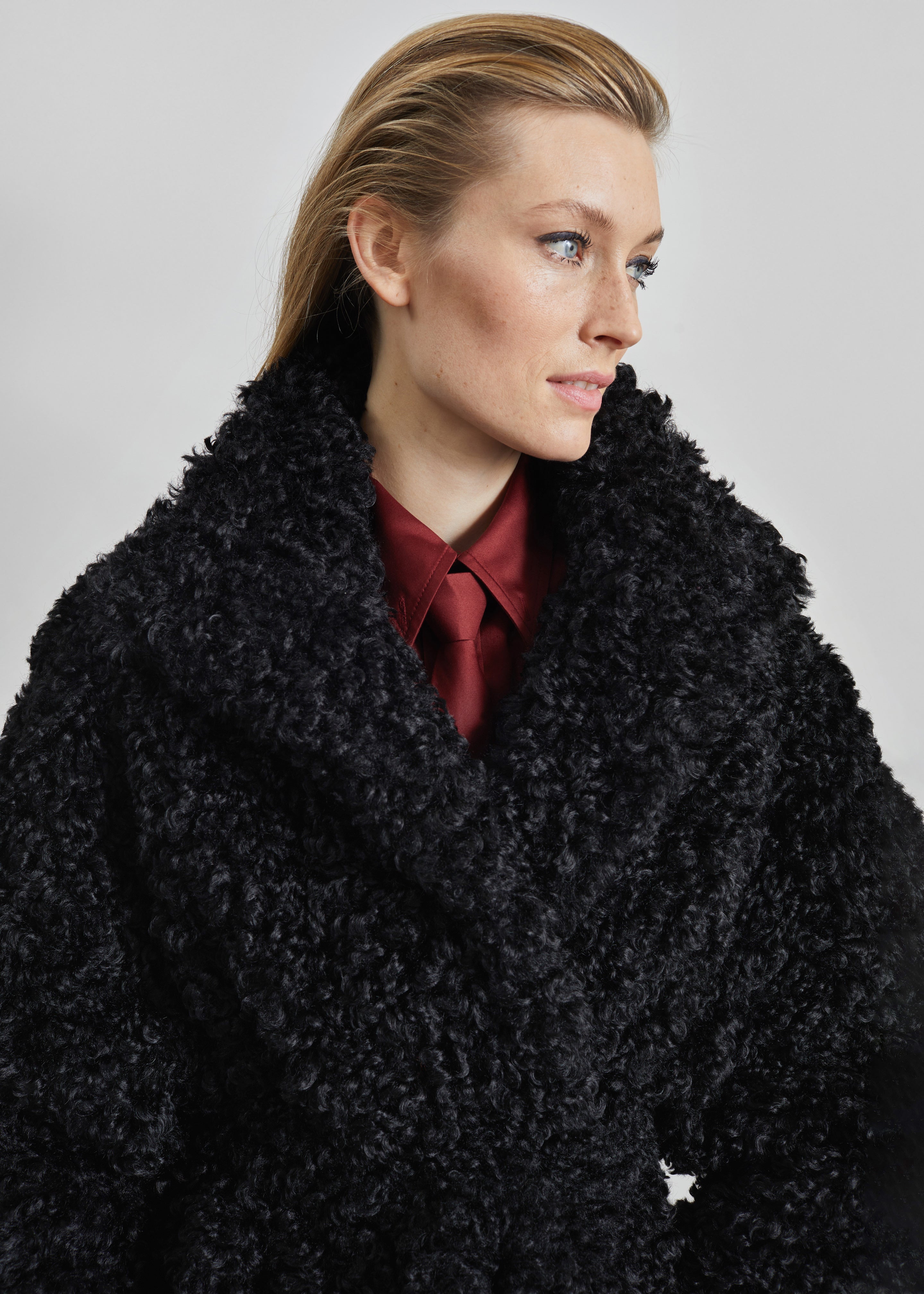 Ravello Faux Shearling Robe Coat - Black - 2