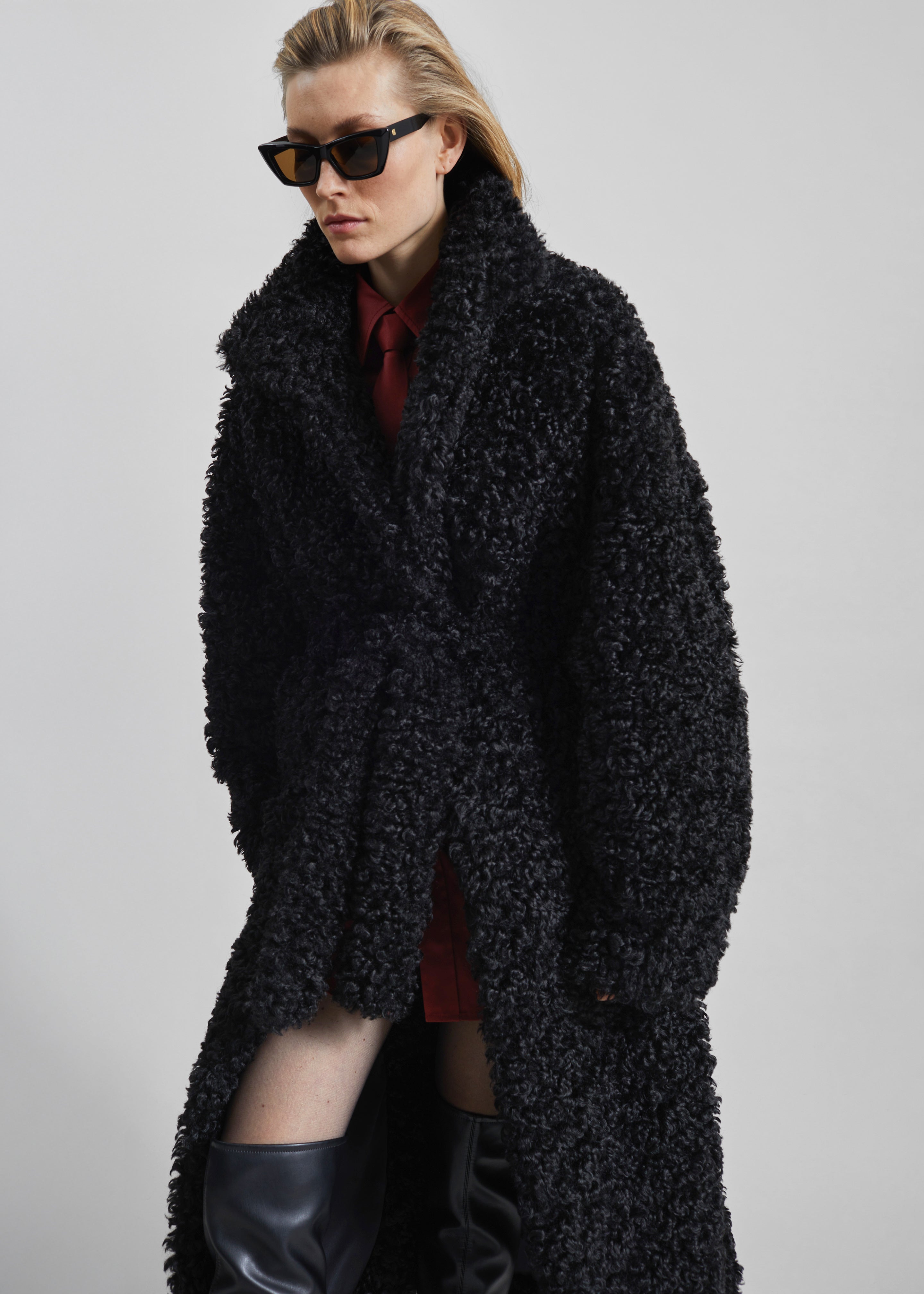 Ravello Faux Shearling Robe Coat - Black - 5