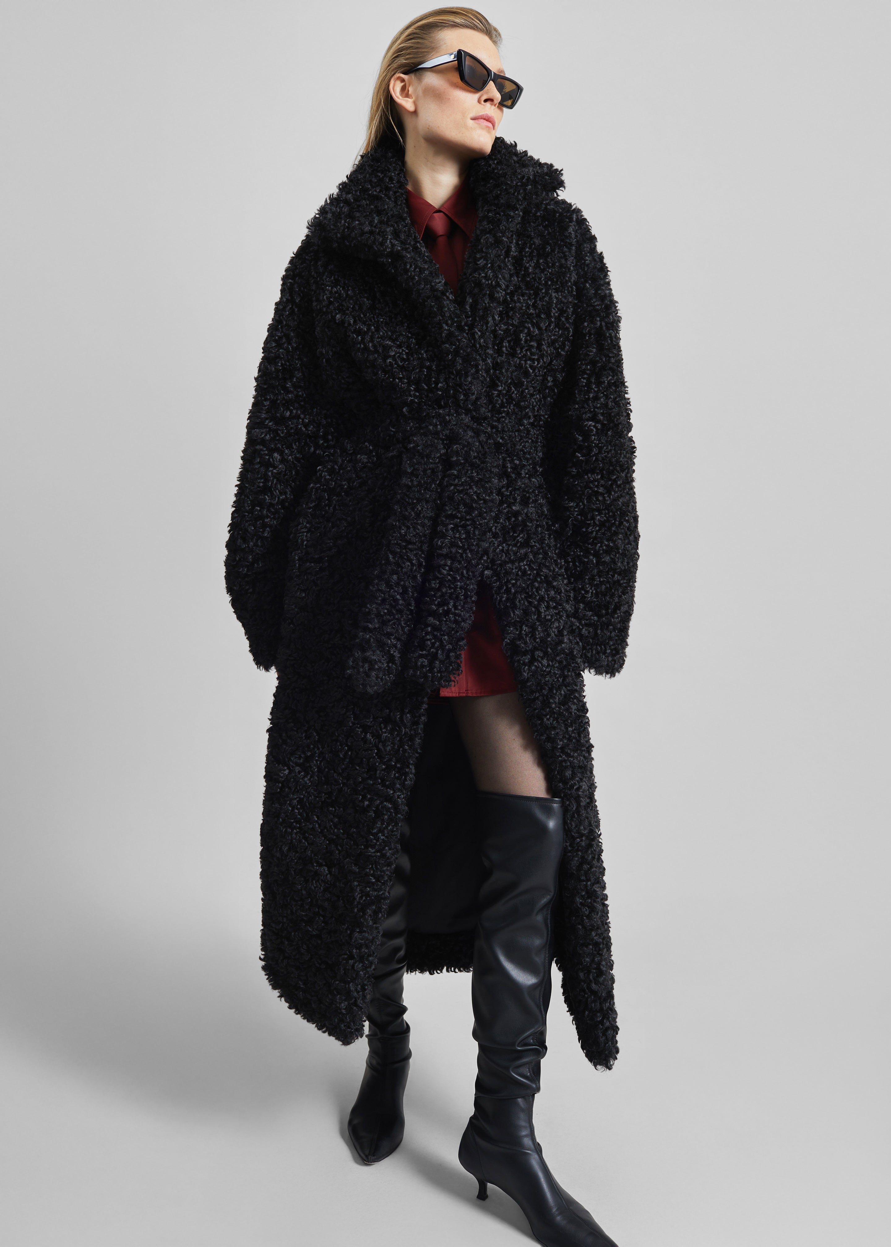 Ravello Faux Shearling Robe Coat - Black - 1