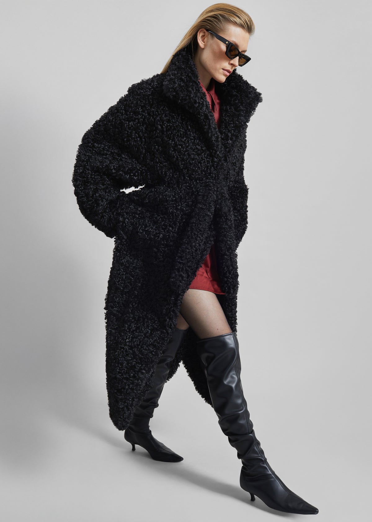 Ravello Faux Shearling Robe Coat - Black - 4