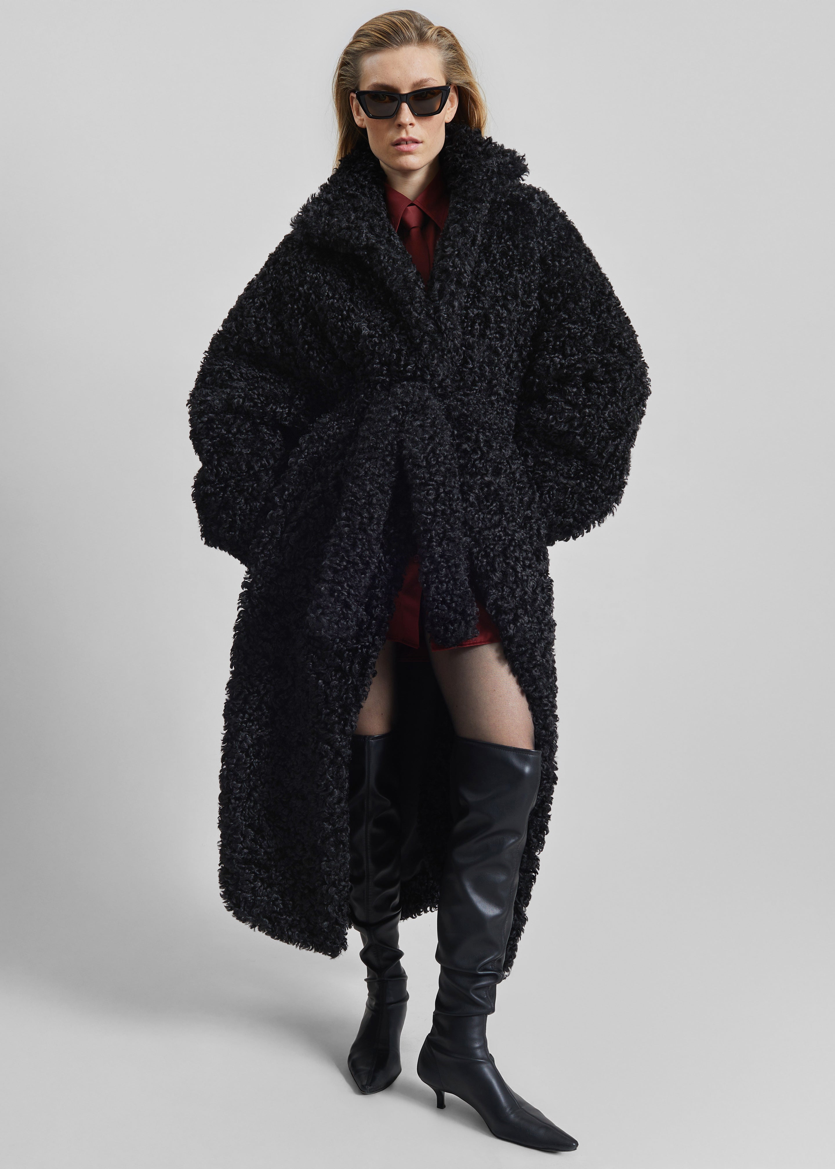Ravello Faux Shearling Robe Coat - Black - 6