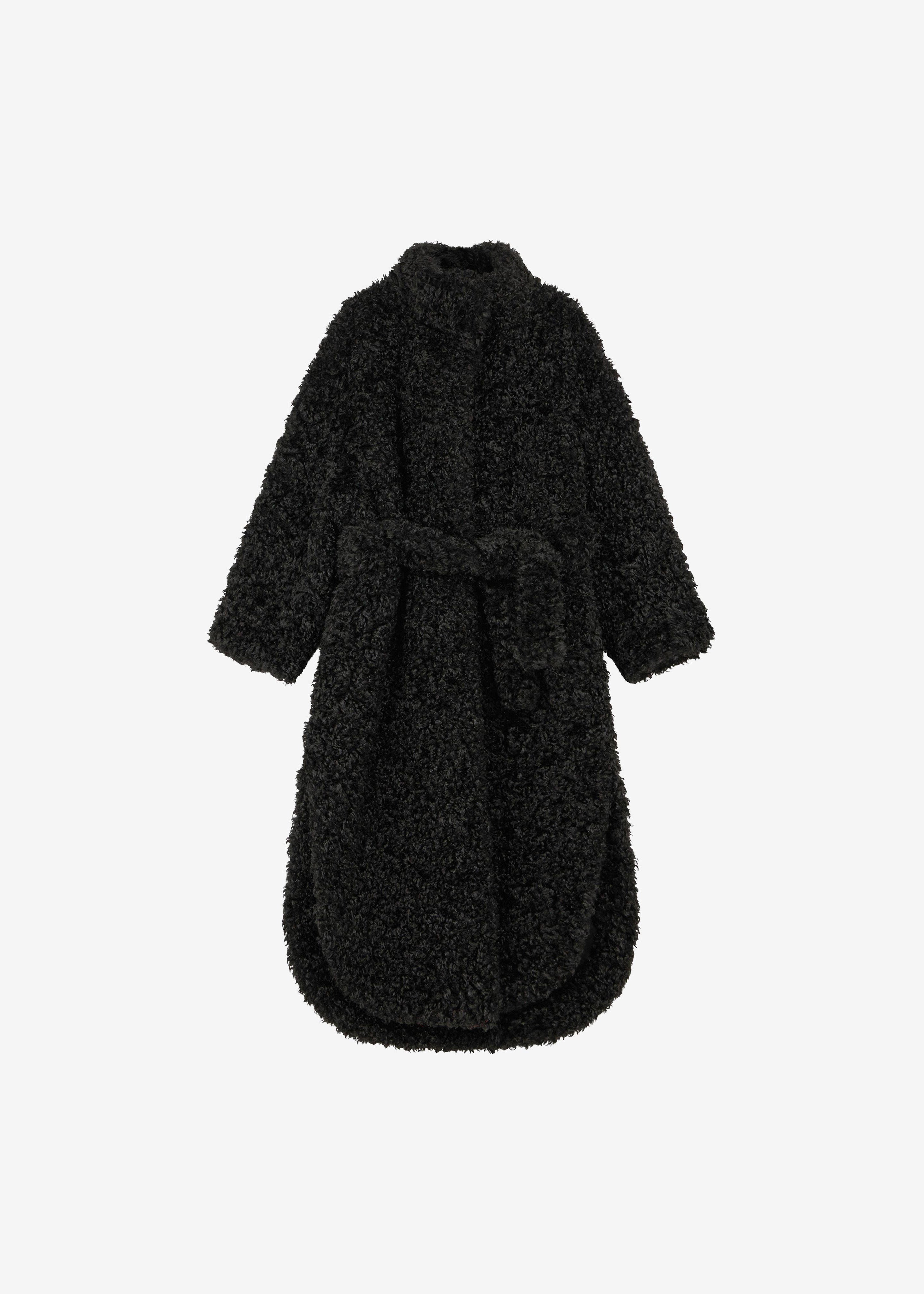 Ravello Faux Shearling Robe Coat - Black - 12
