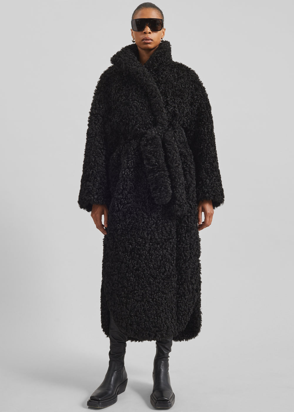Ravello Faux Shearling Robe Coat - Black