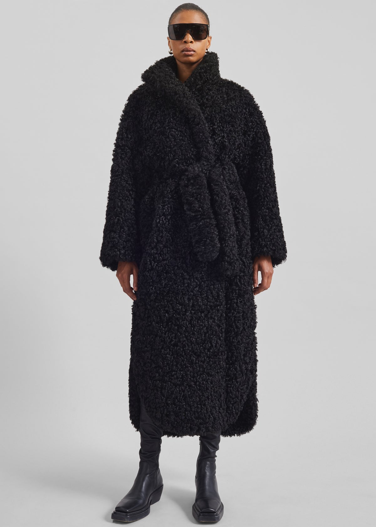 Ravello Faux Shearling Robe Coat - Black - 7