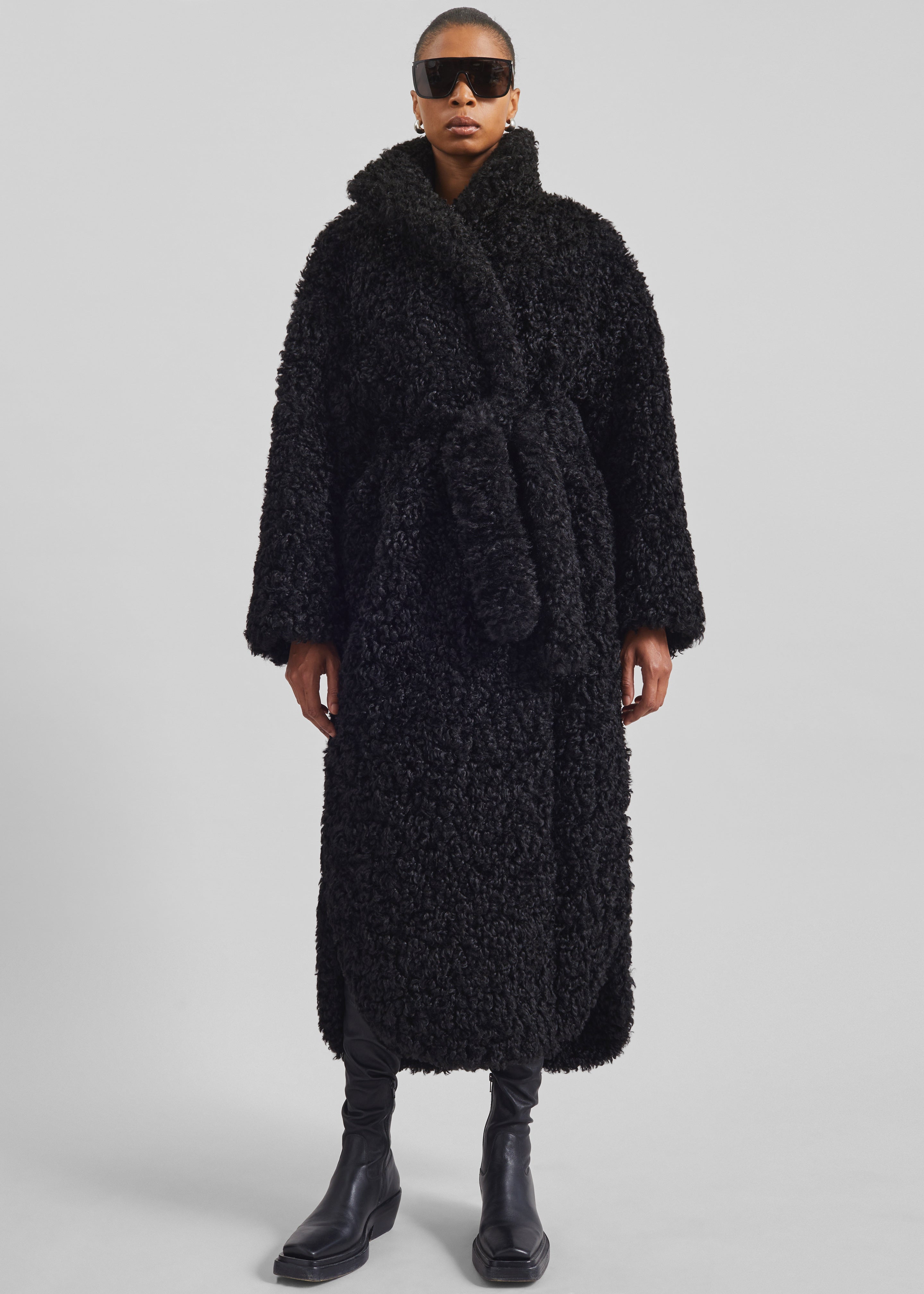 Ravello Faux Shearling Robe Coat - Black - 7