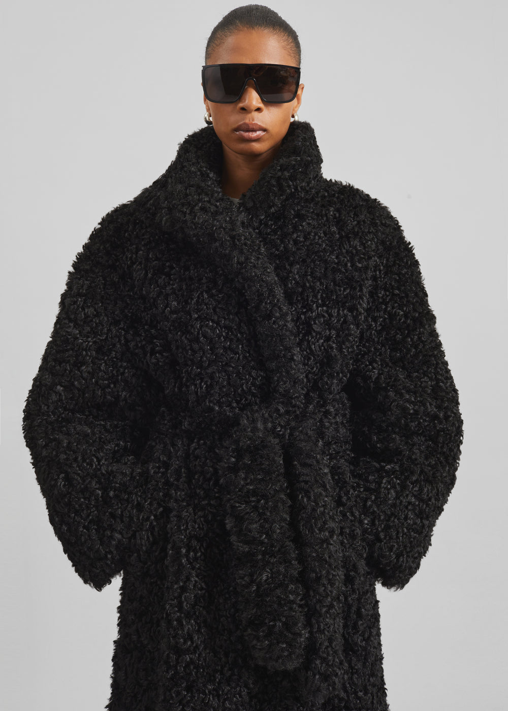 Ravello Faux Shearling Robe Coat - Black - 1