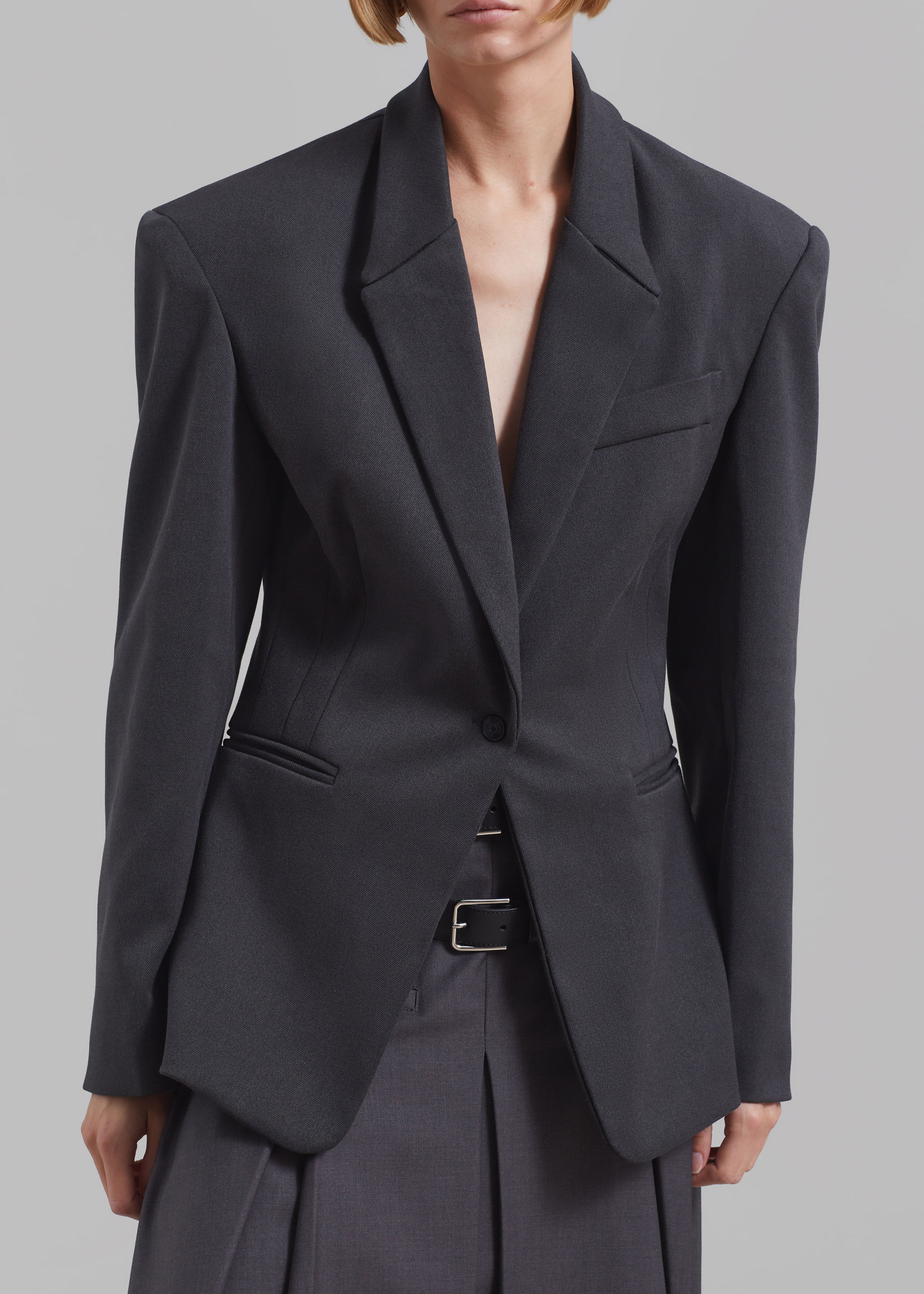 Reagan Boxy Padded Blazer - Charcoal – The Frankie Shop