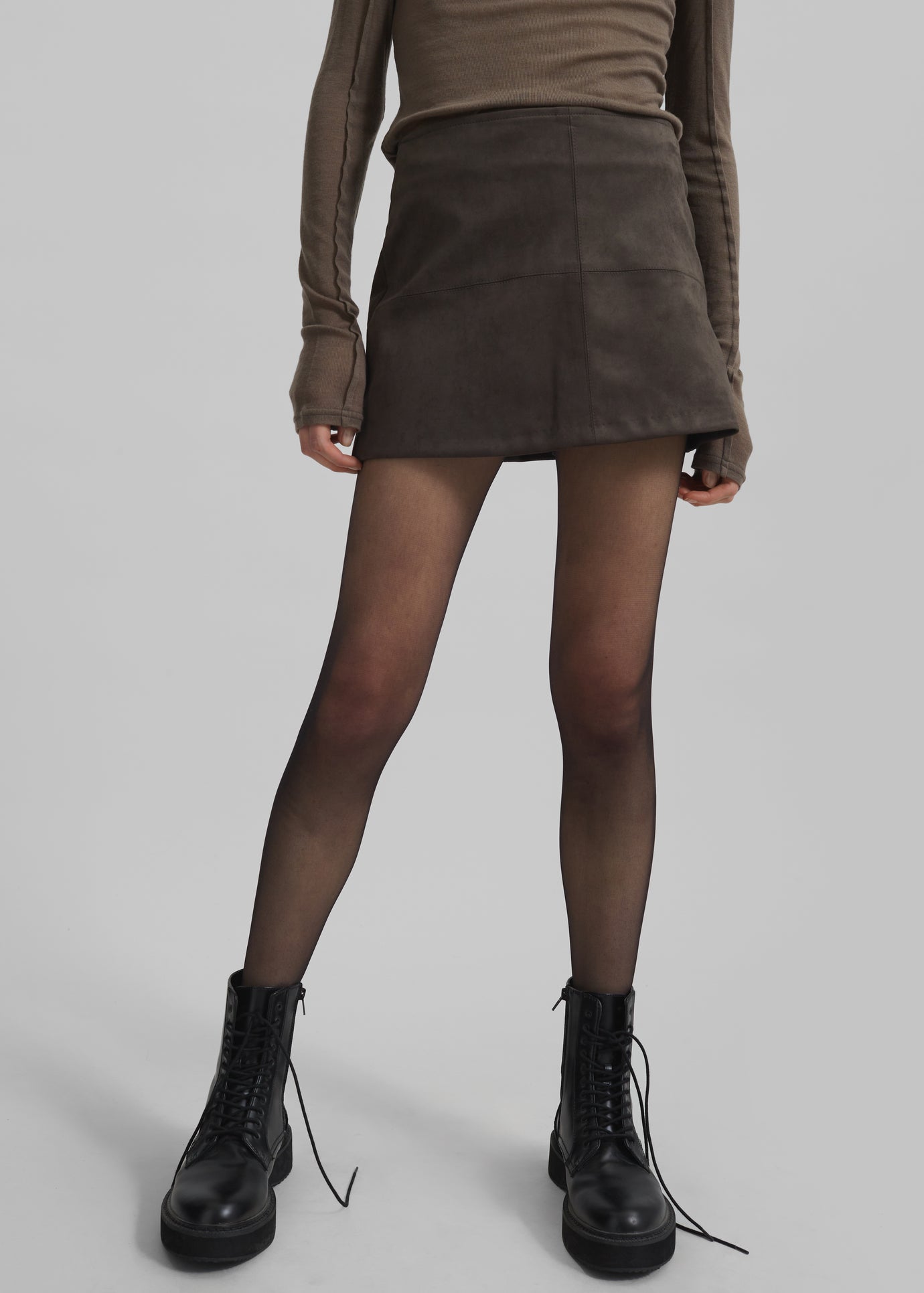 Regina Faux Suede Mini Skirt - Brown