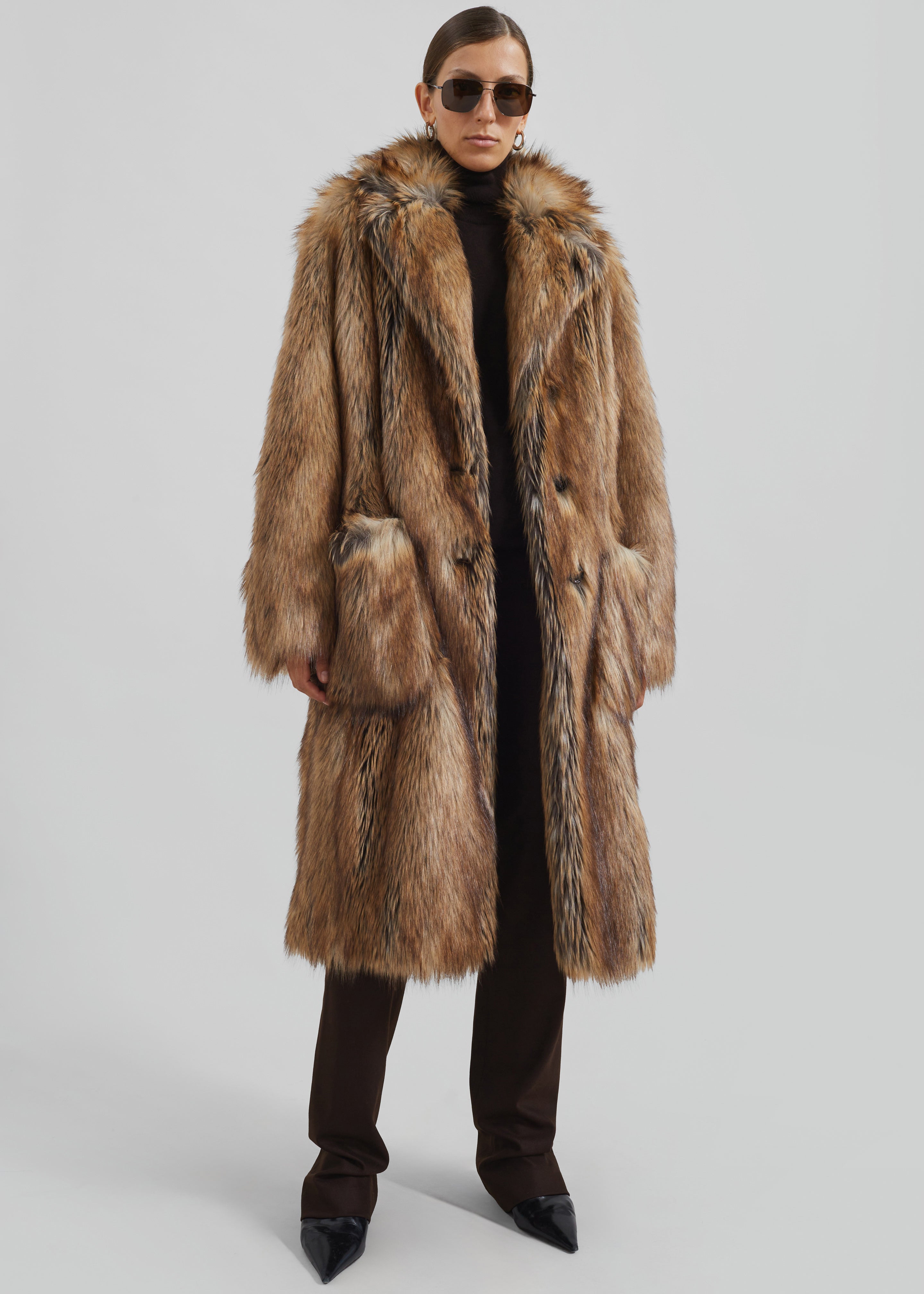 Rella Faux Fur Coat - Camel - 3