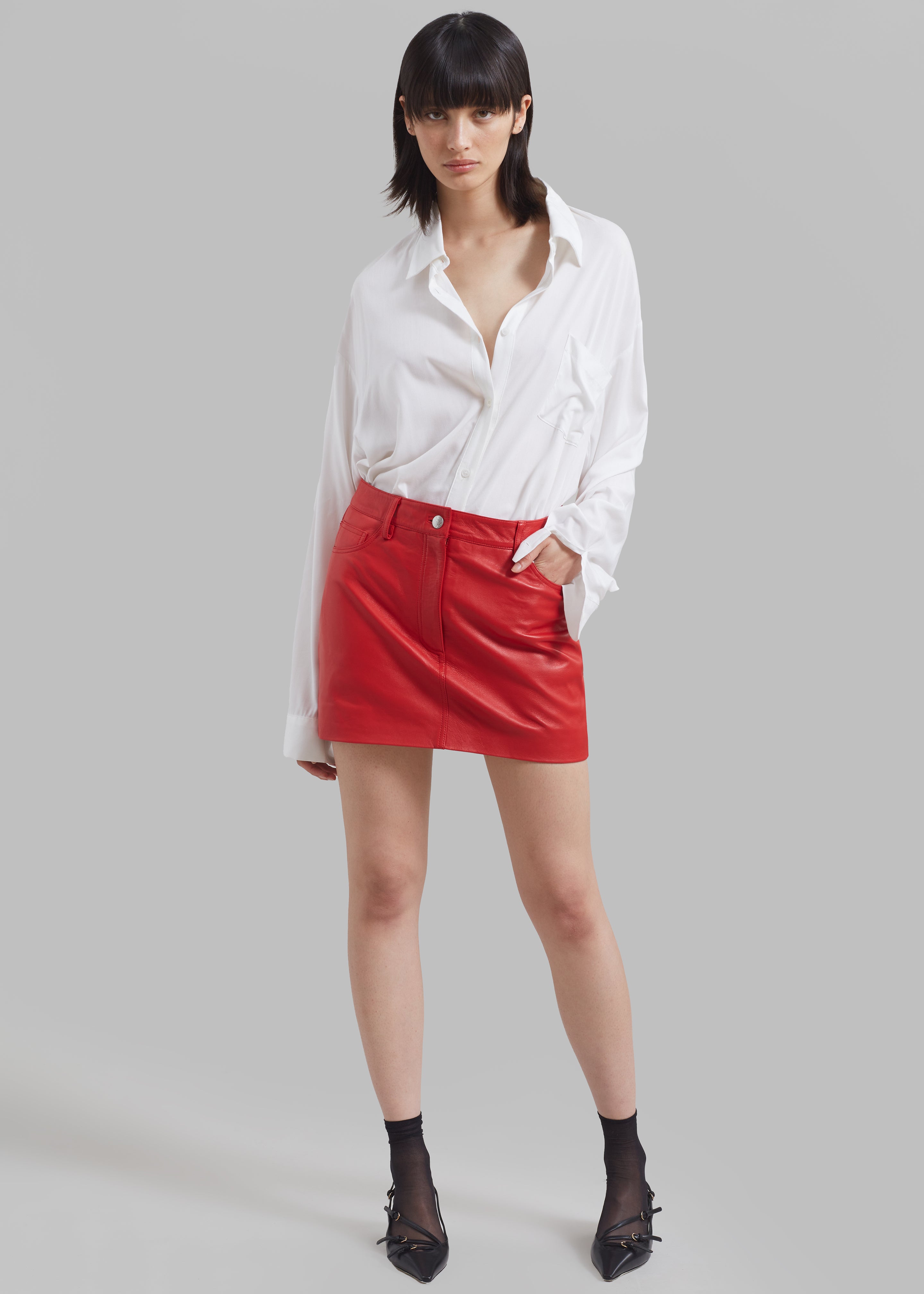 REMAIN Leather Mini Skirt - Chinese Red - 1