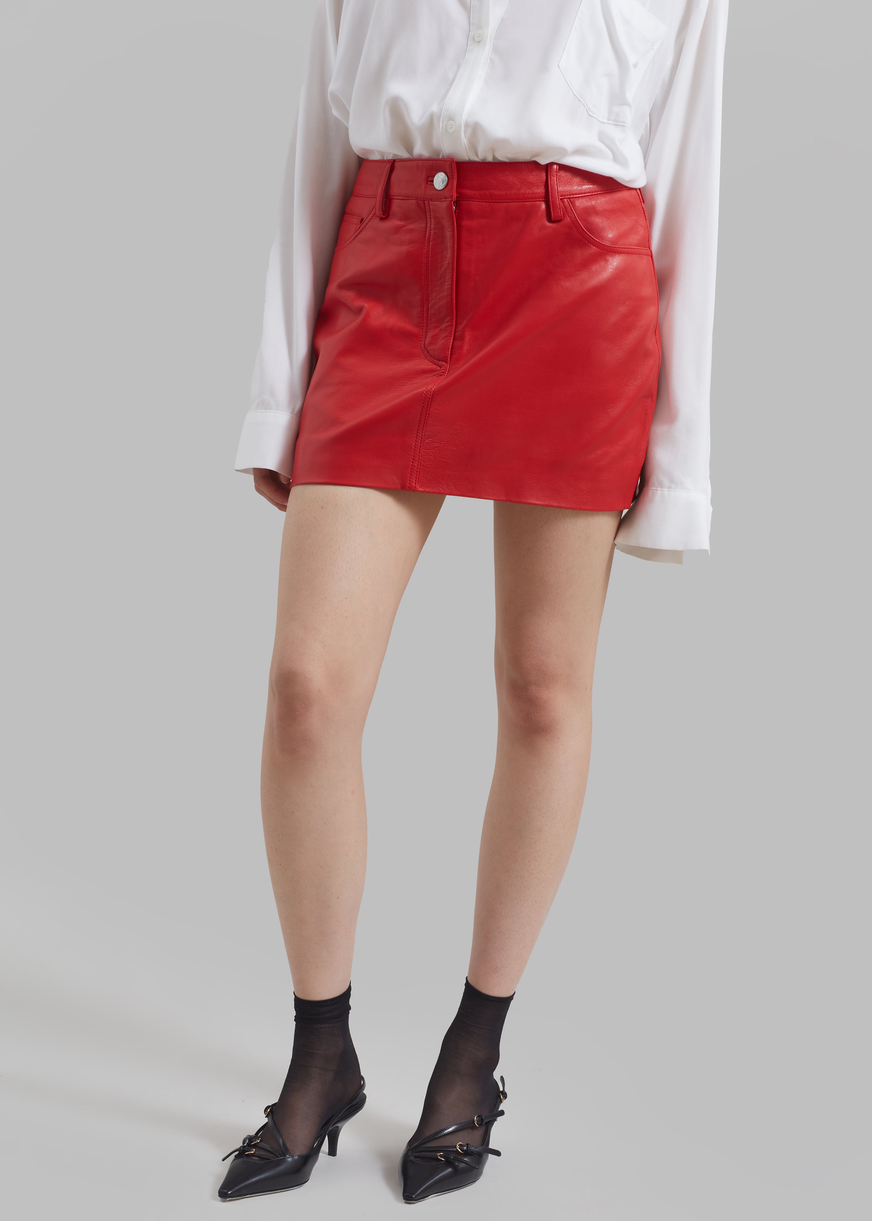 REMAIN Leather Mini Skirt - Chinese Red - 5