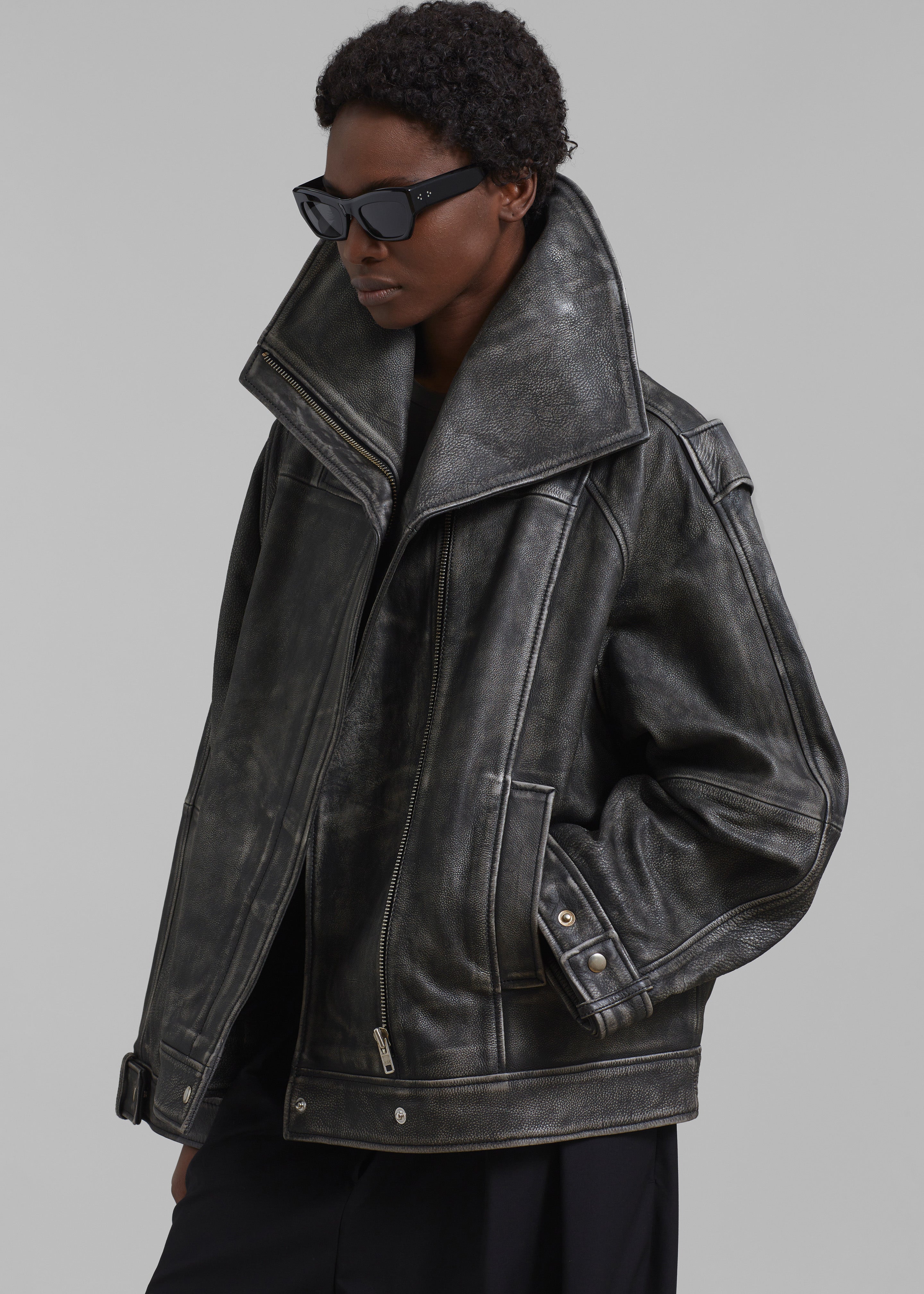 REMAIN Leather Oversized Jacket - Black - 1