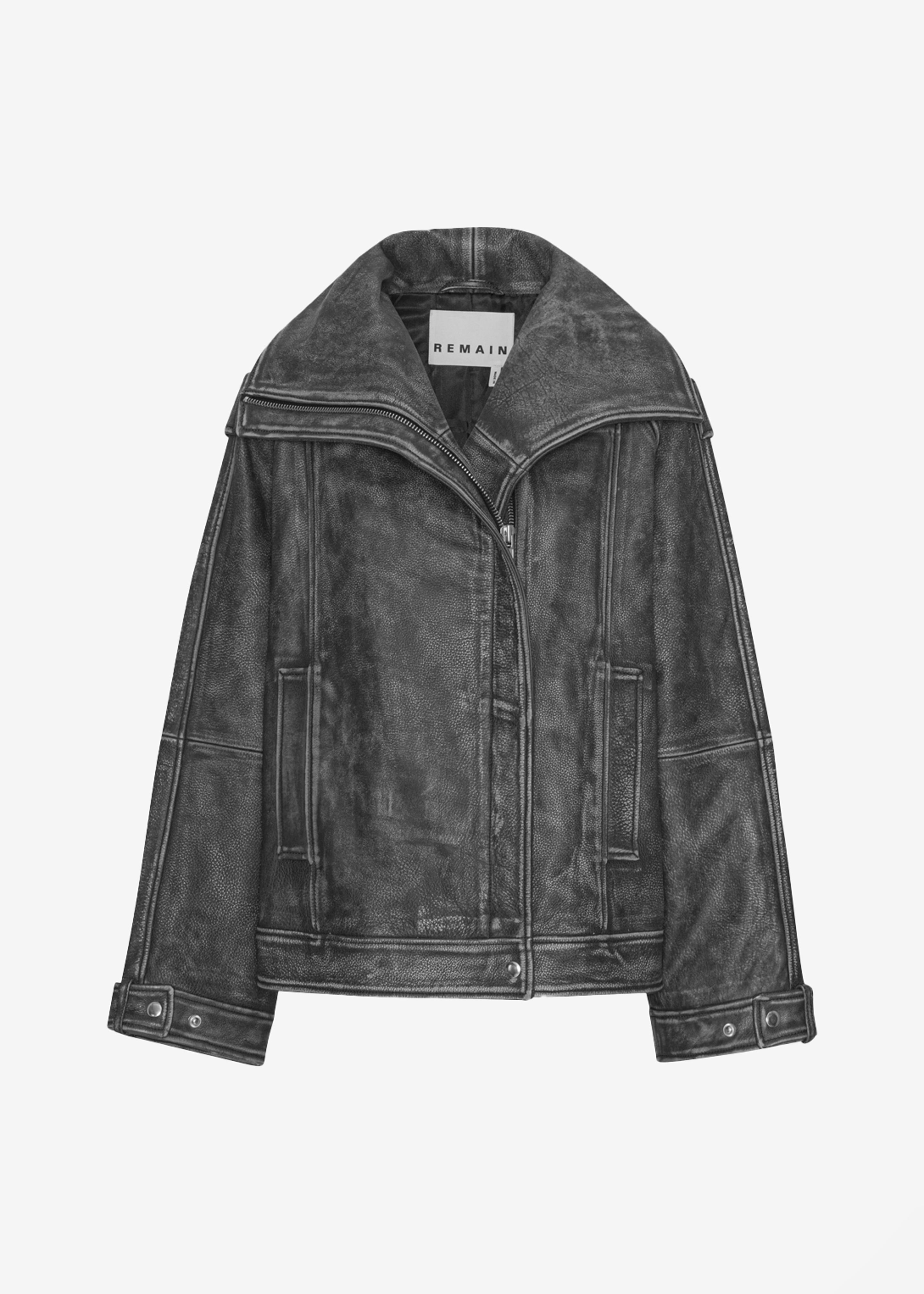 REMAIN Leather Oversized Jacket - Black - 6