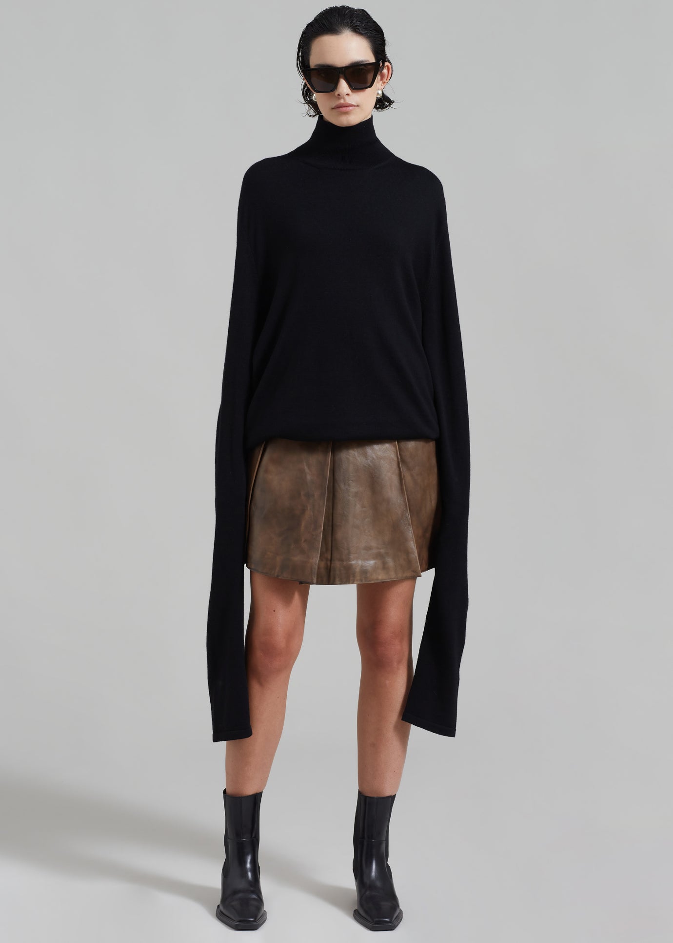 REMAIN Leather Pleated Skirt - Brown Sugar Comb