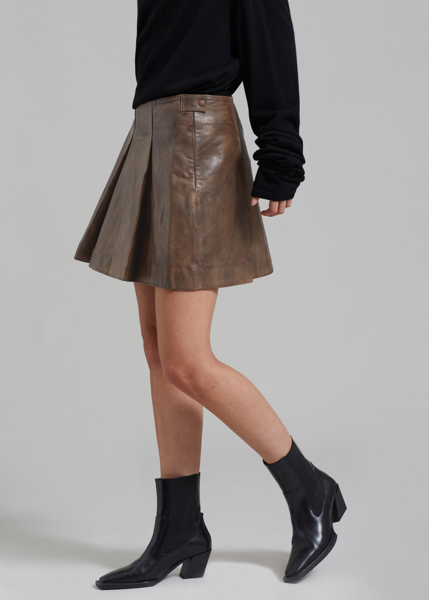 REMAIN Leather Pleated Skirt - Brown Sugar Comb - 1