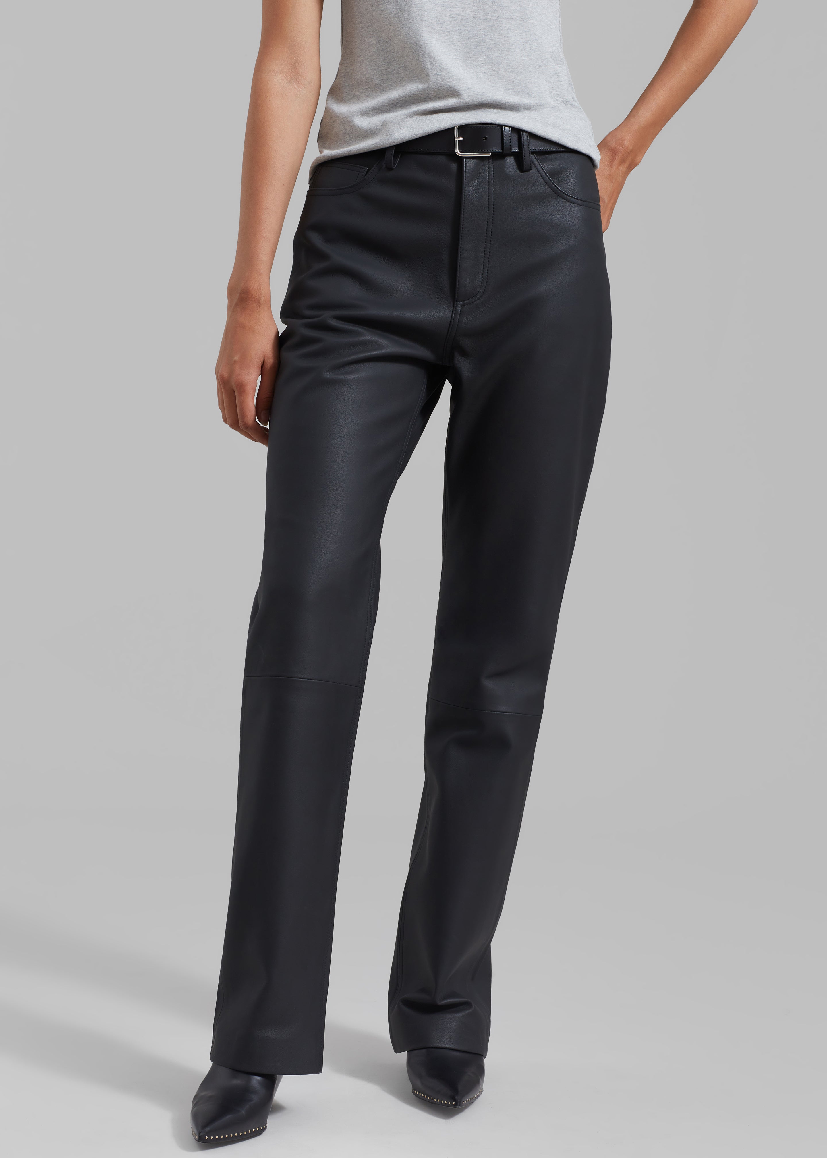 Tailored Leather Straight Leg Trousers - Black – BOA