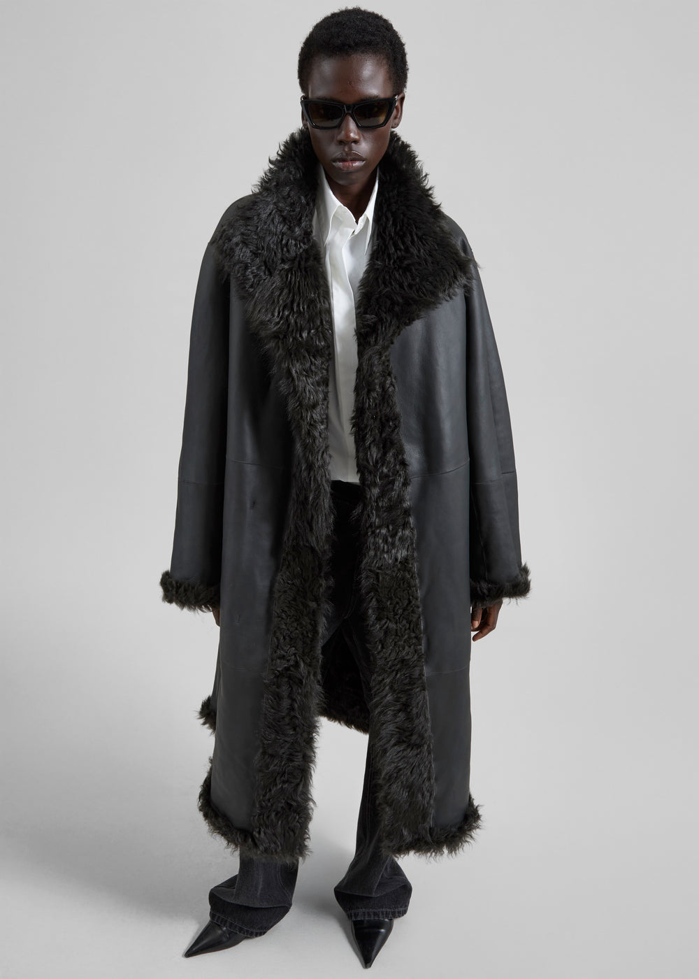 Remain Reversible Long Hair Shearling Coat - Tap Shoe Black - 1