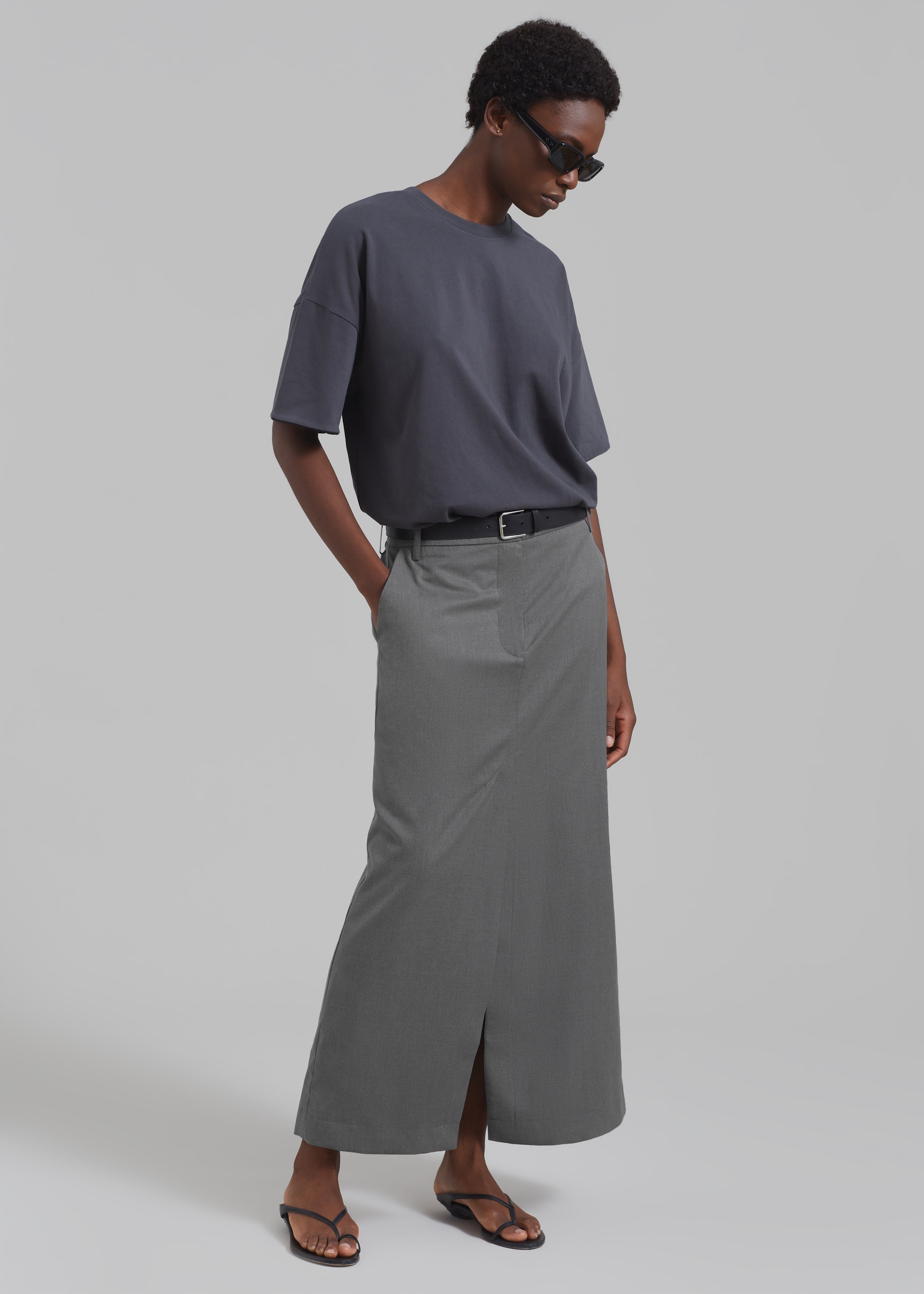 REMAIN Long Suiting Skirt - Dark Gull Gray - 1