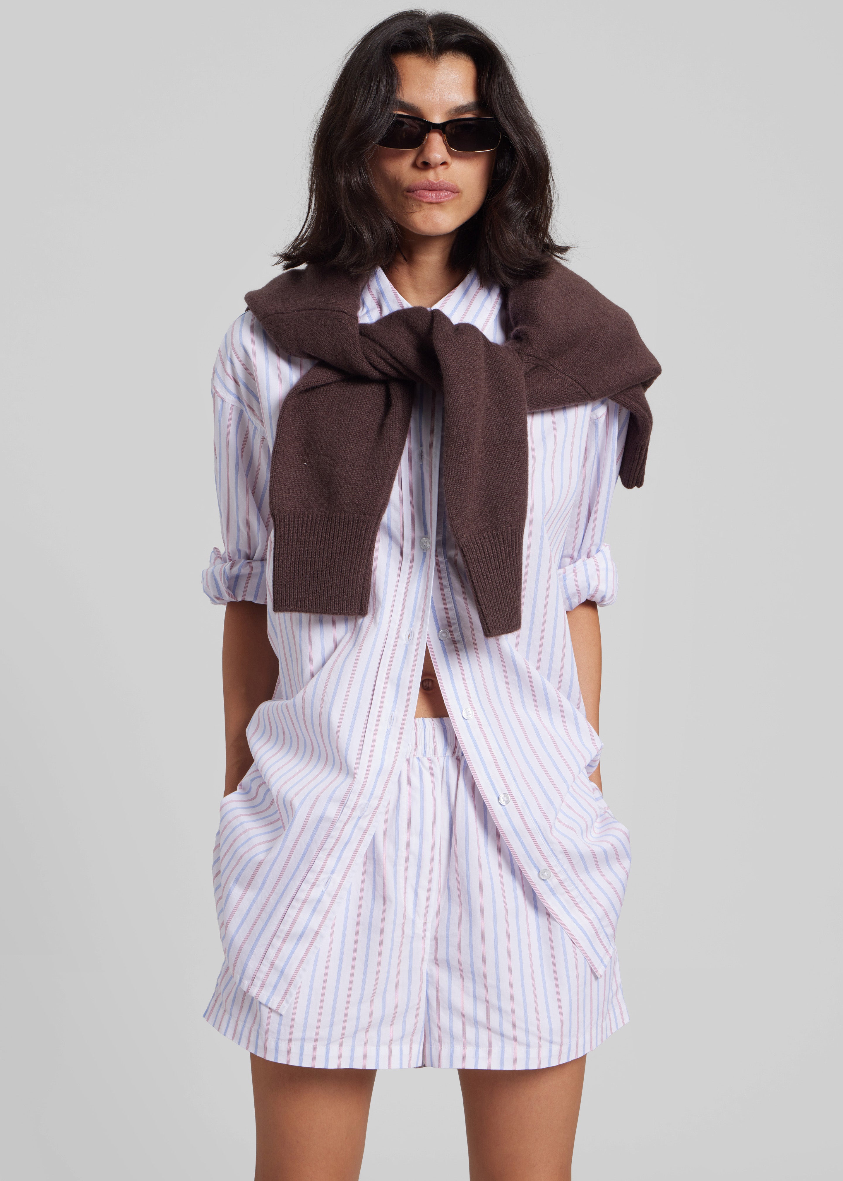 Remain Poplin Striped Shorts - Cloud Dancer Comb - 8