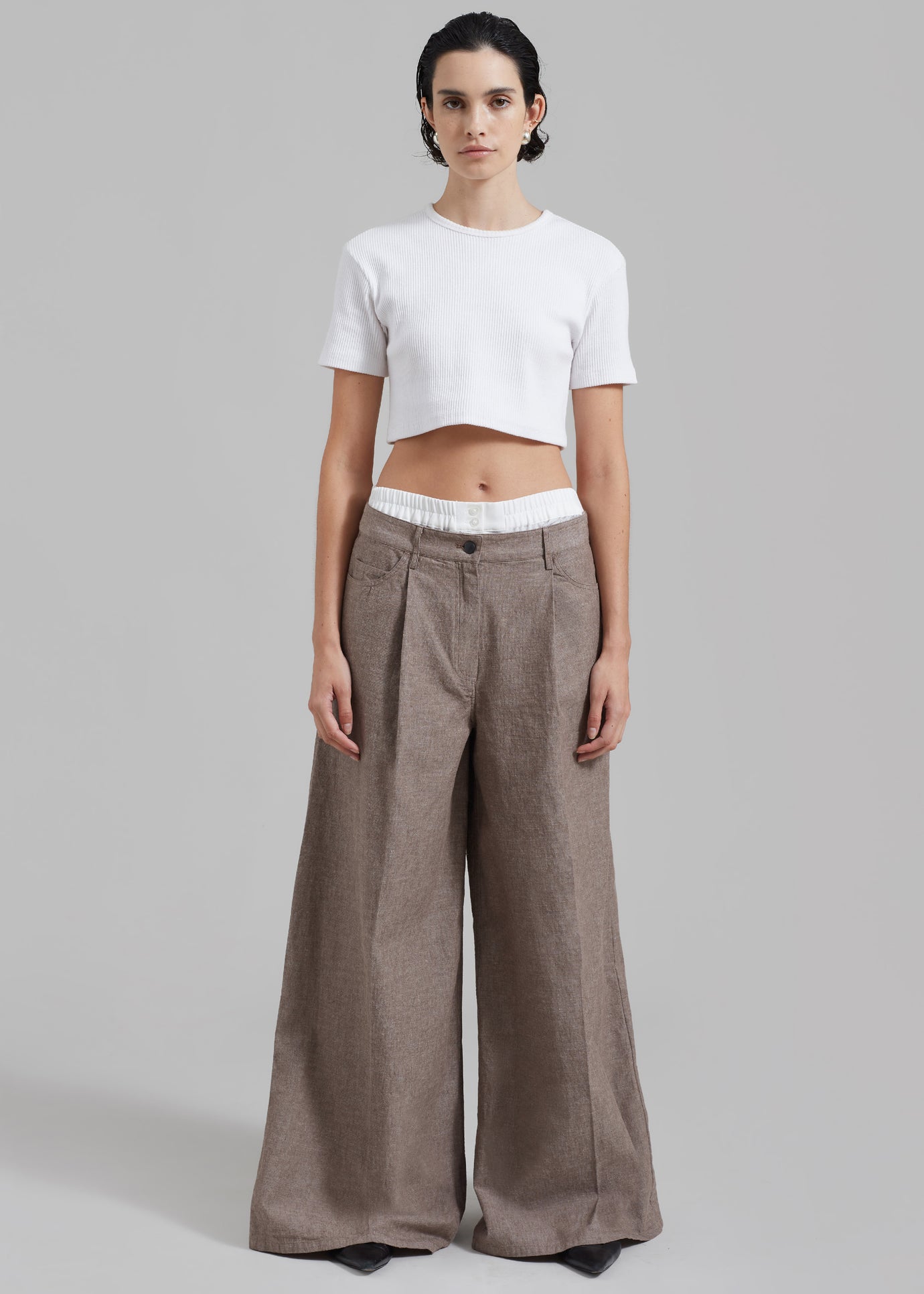 REMAIN Textured Wide Pants - Deep Taupe - 1
