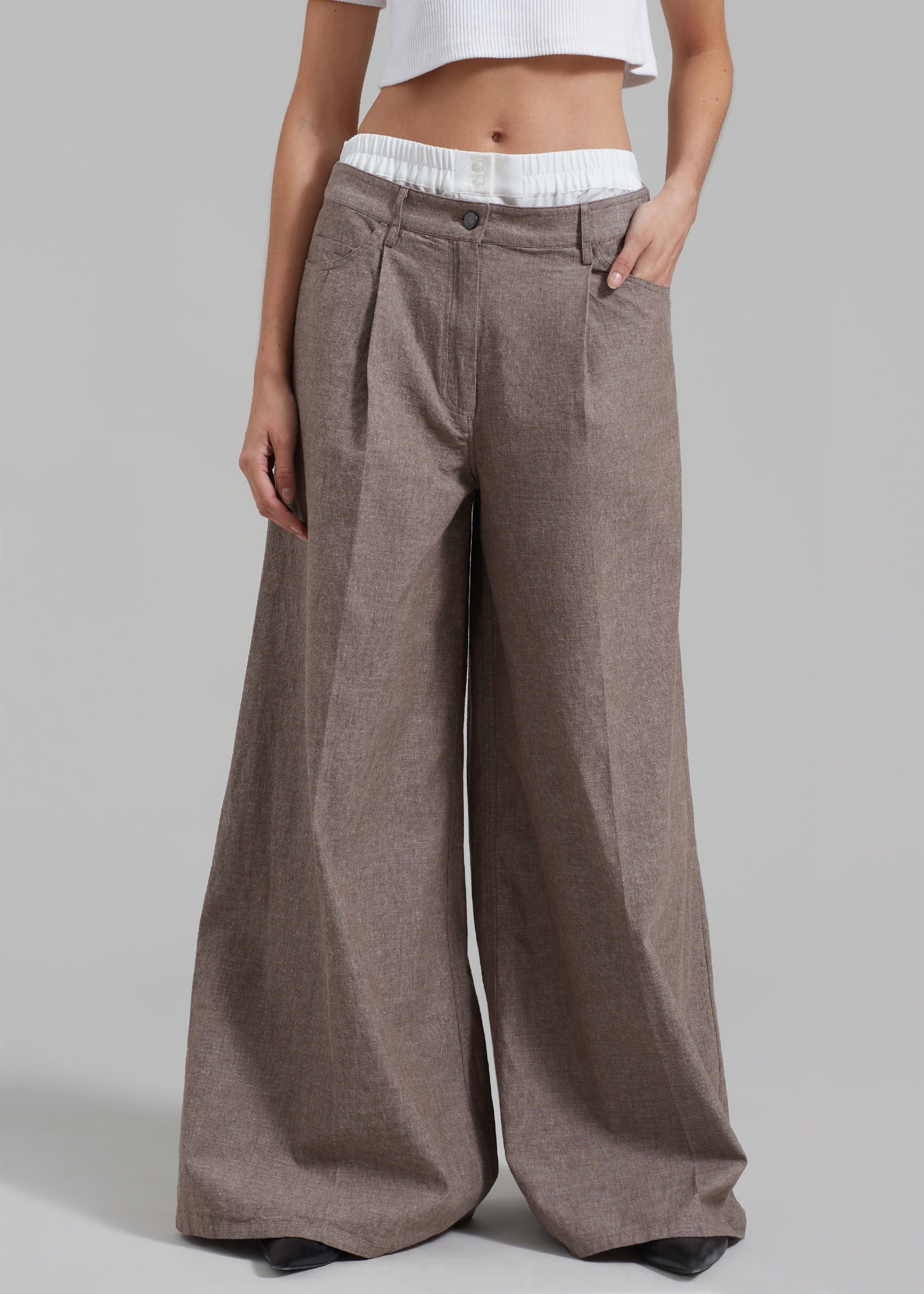 REMAIN Textured Wide Pants - Deep Taupe - 2