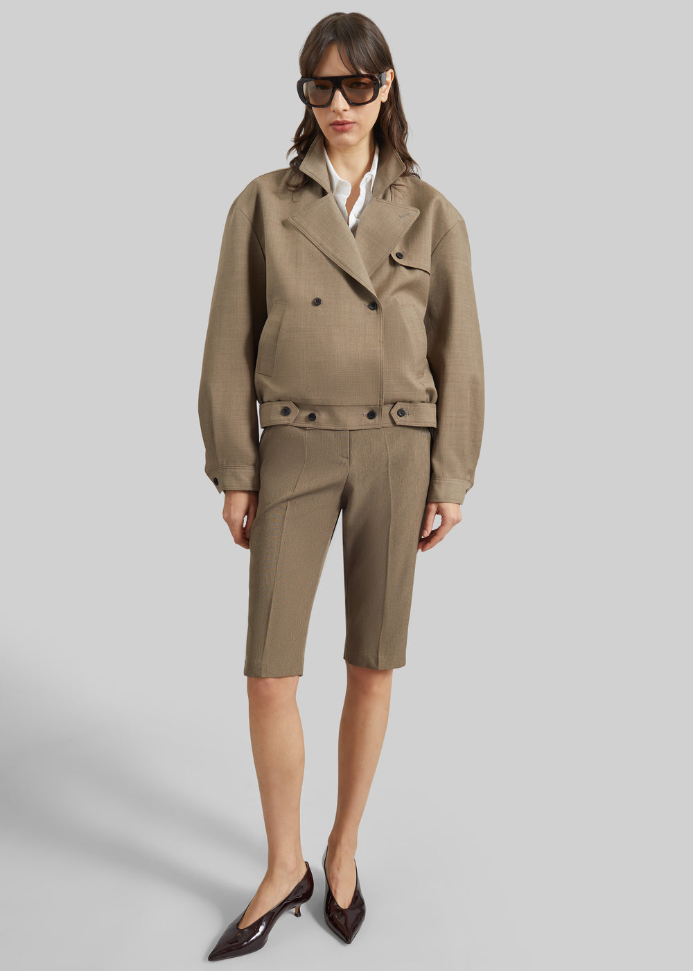 Reva Tailored Bermuda Shorts - Dark Taupe - 1