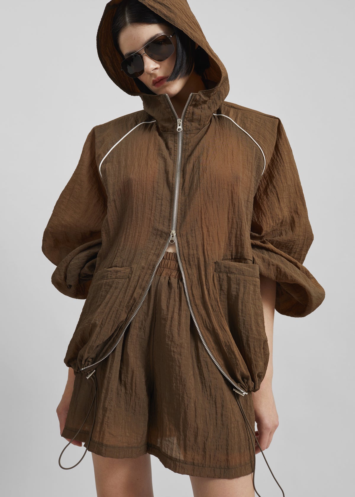 Rewa Padded Sheer Jacket - Brown - 8