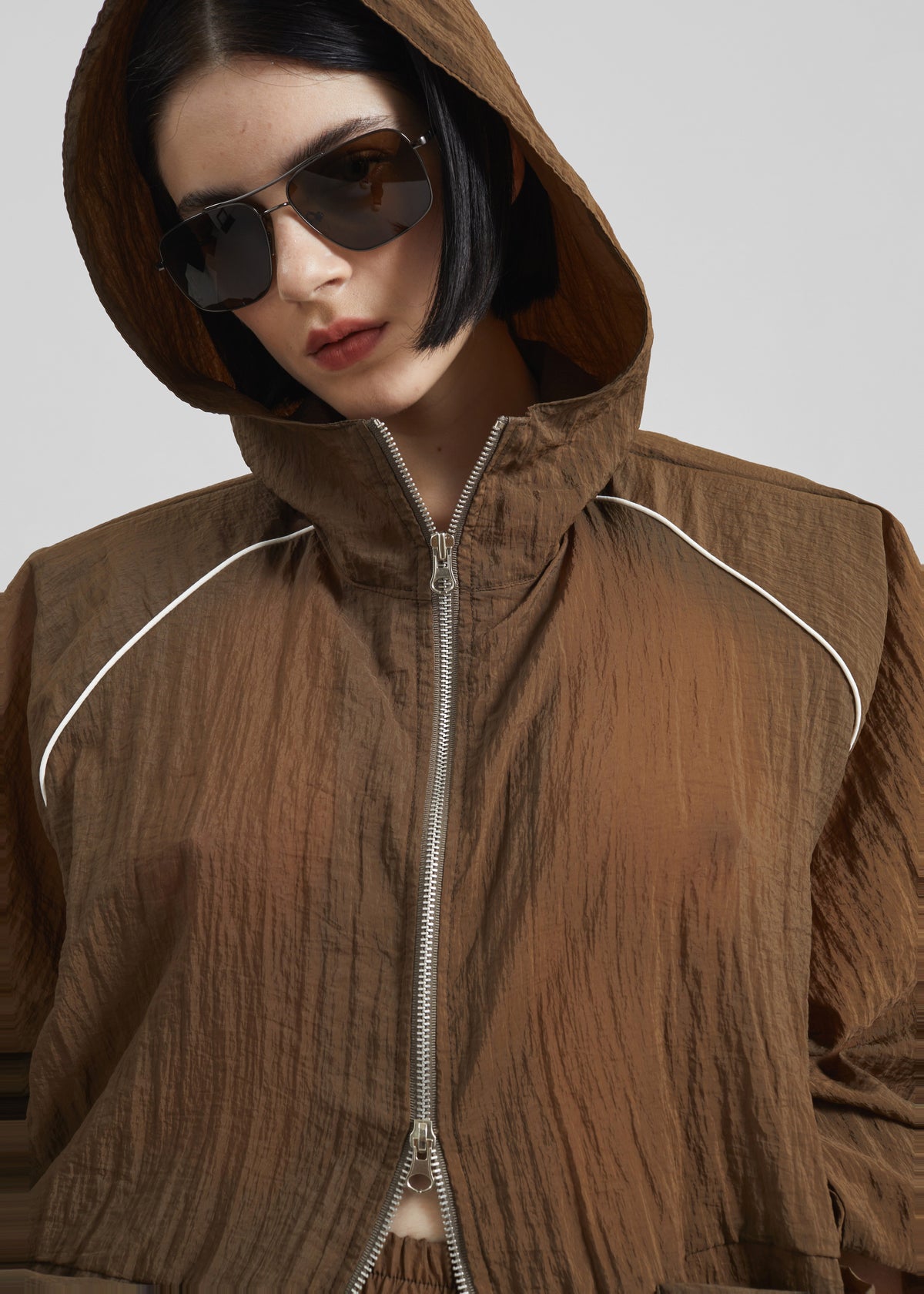 Rewa Padded Sheer Jacket - Brown - 3