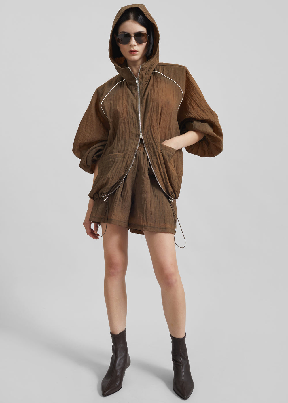 Rewa Padded Sheer Jacket - Brown - 1