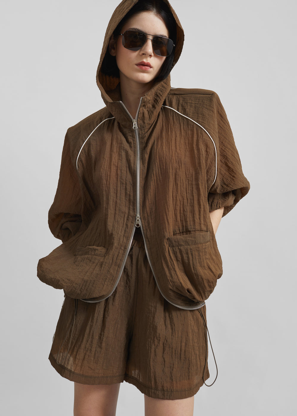 Rewa Padded Sheer Jacket - Brown