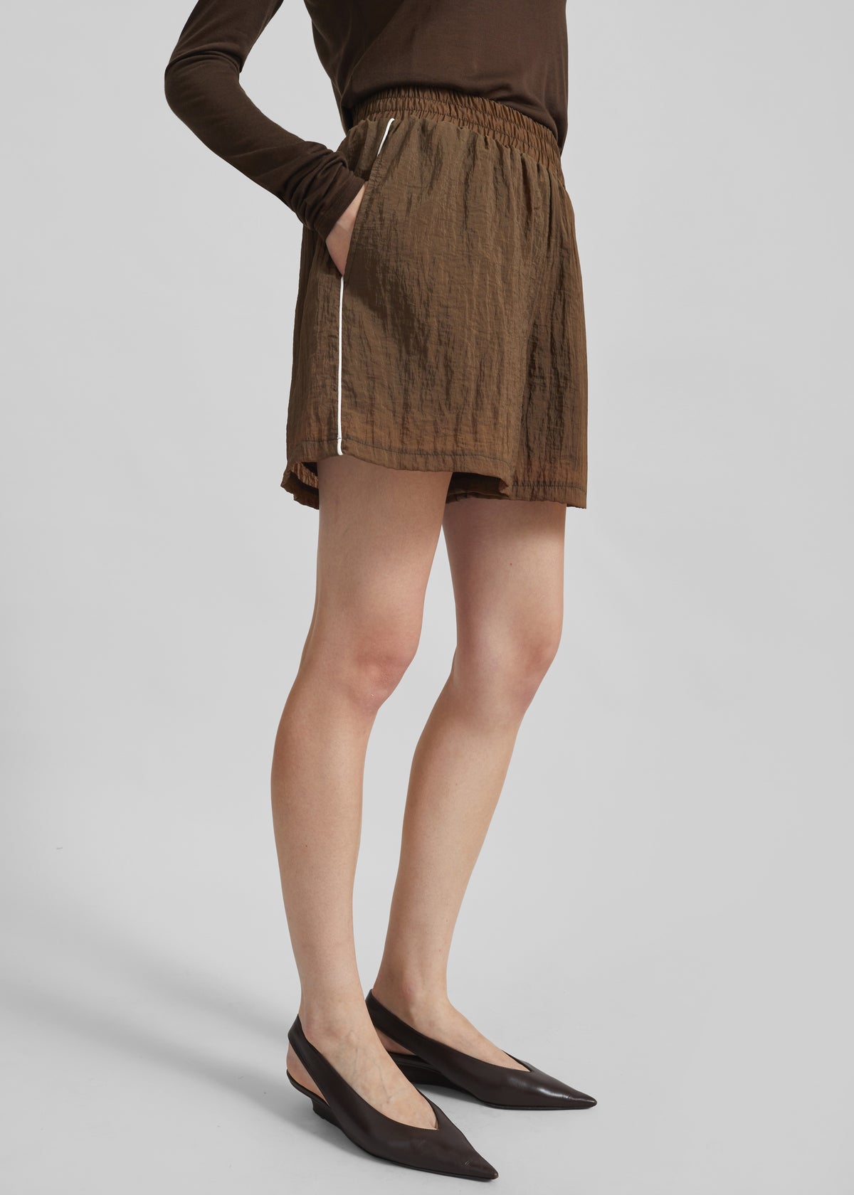 Rewa Sheer Shorts - Brown - 1