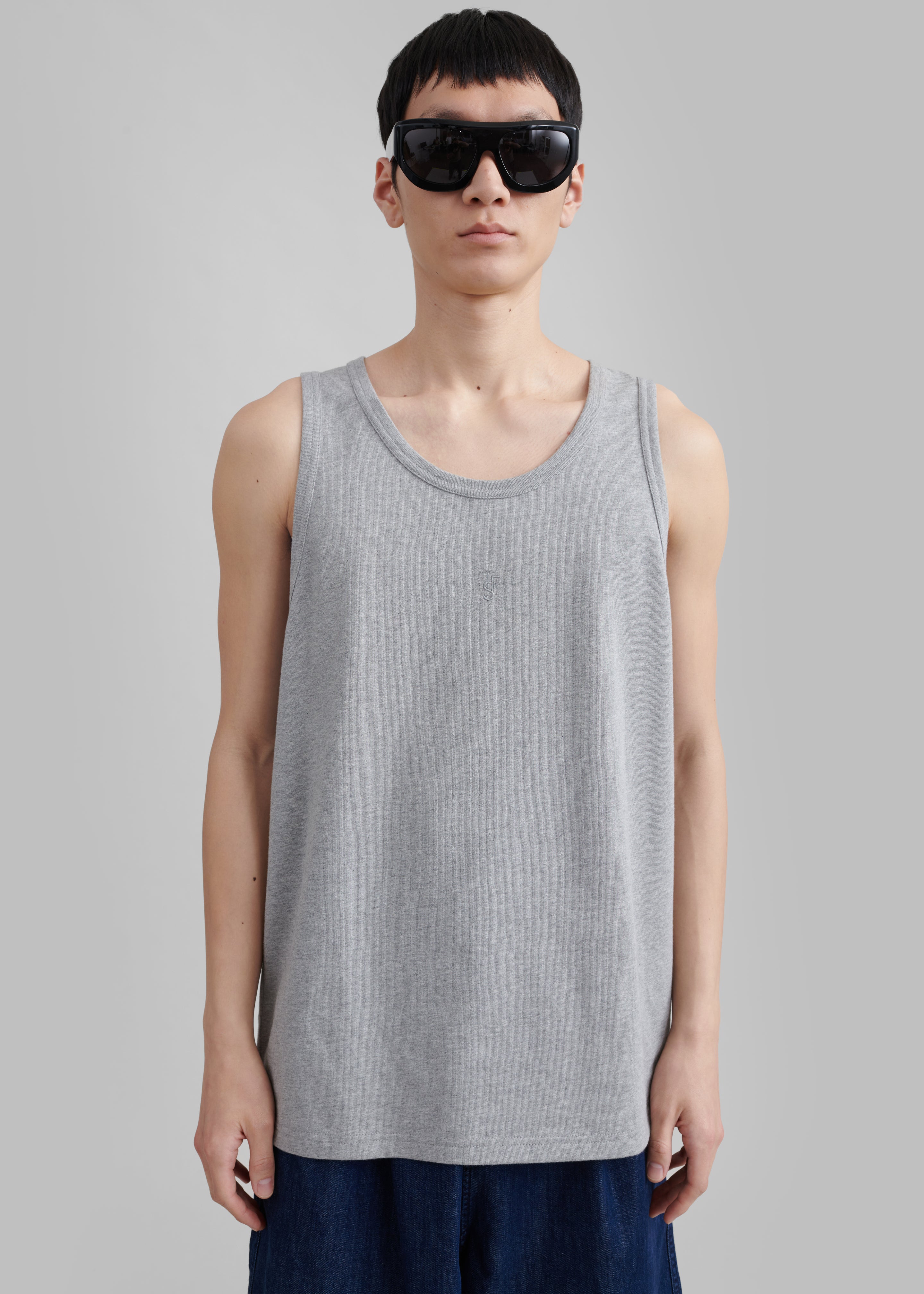 Rexy Embroidered Tank Top - Grey Melange - 9 - [gender-male]