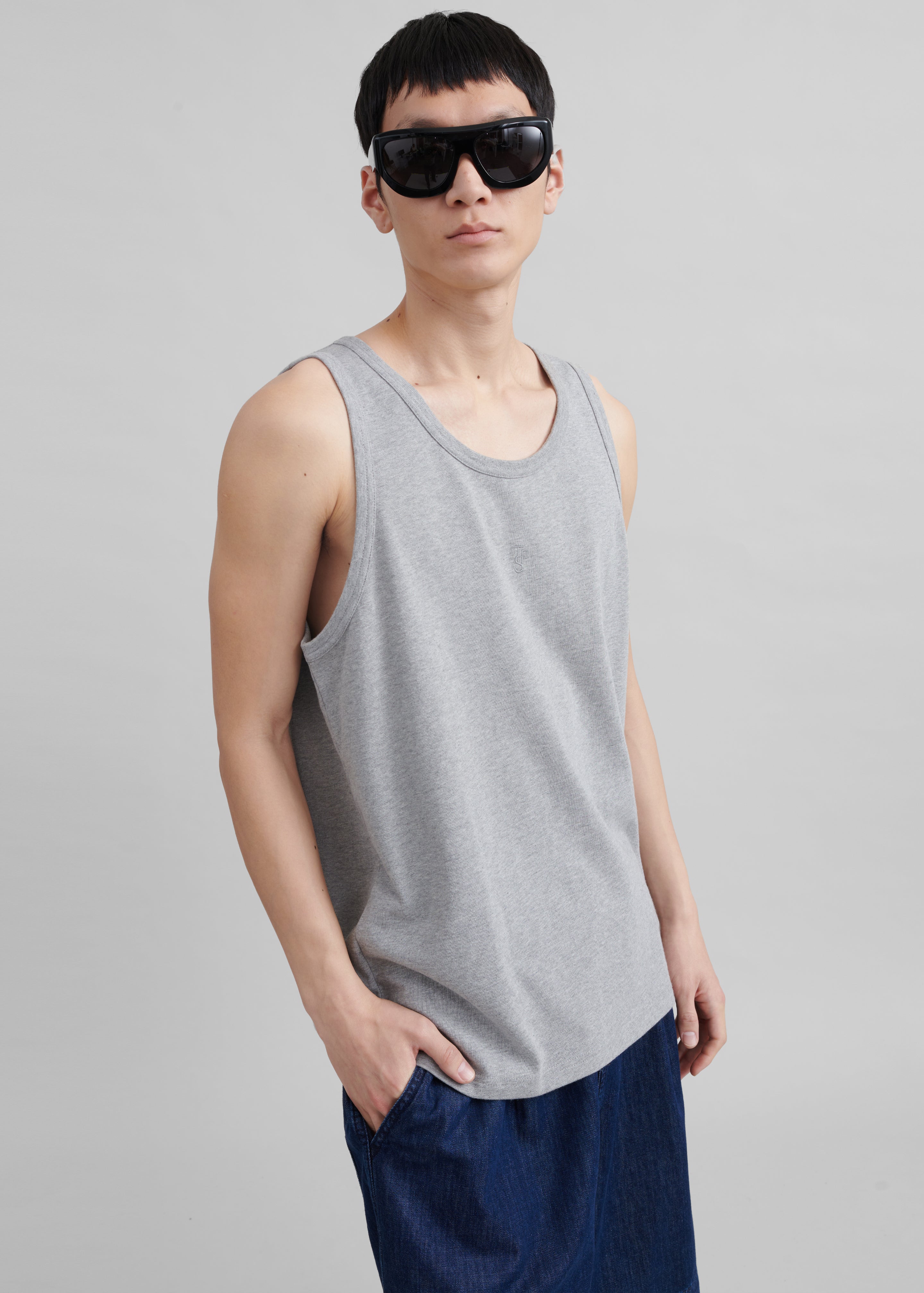 Rexy Embroidered Tank Top - Grey Melange - 6 - [gender-male]