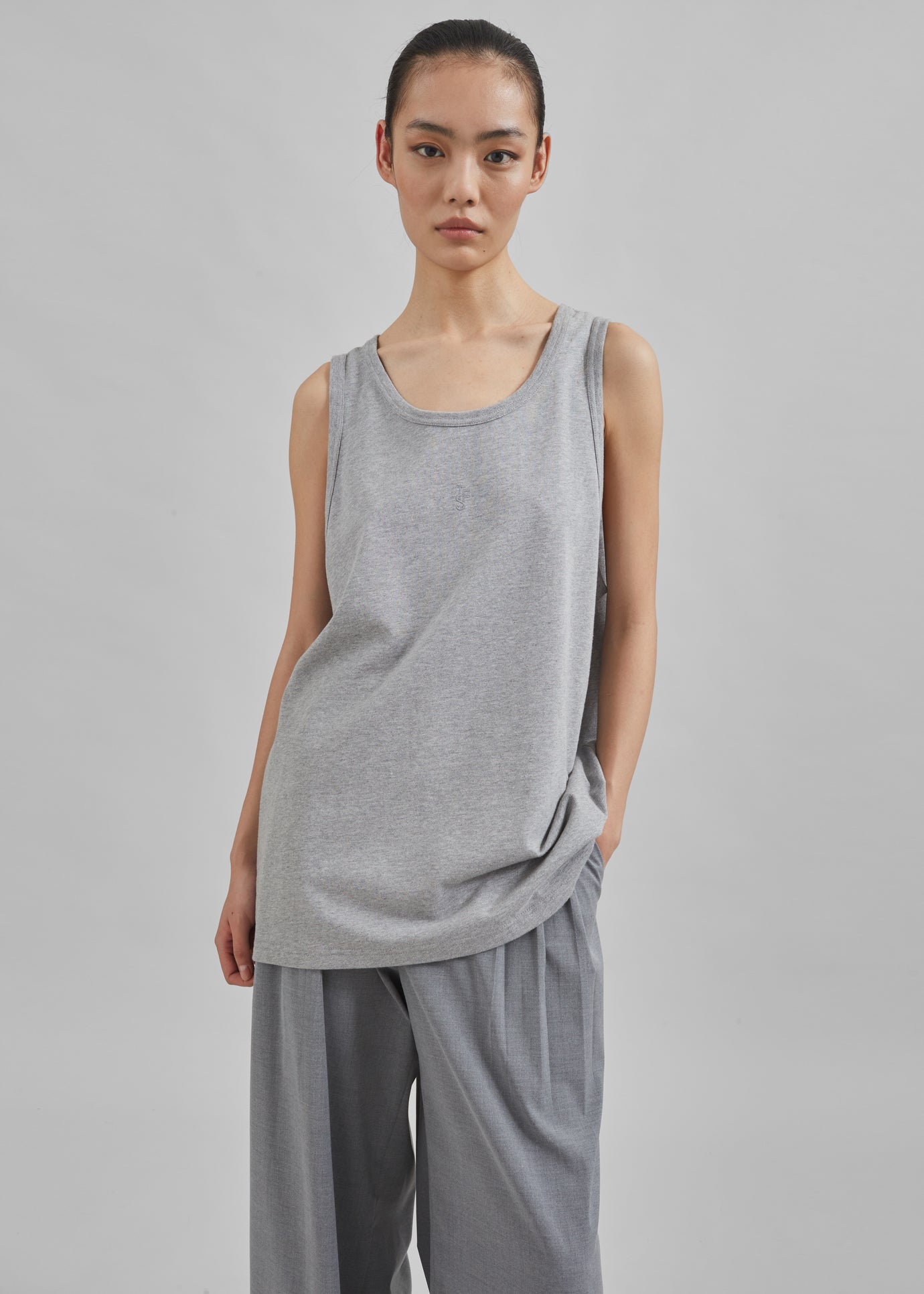 Rexy Embroidered Tank Top - Grey Melange