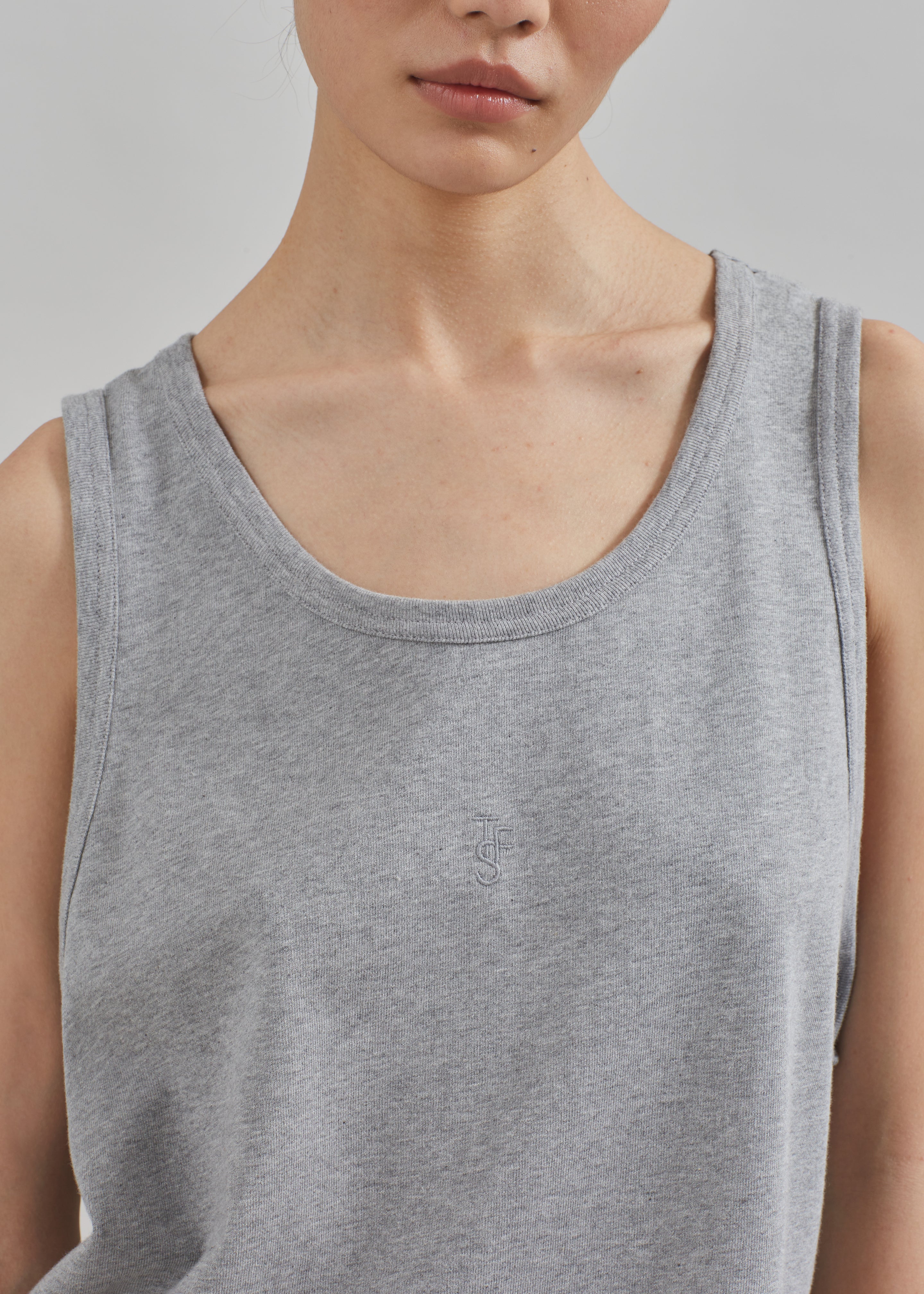 Rexy Embroidered Tank Top - Grey Melange - 4