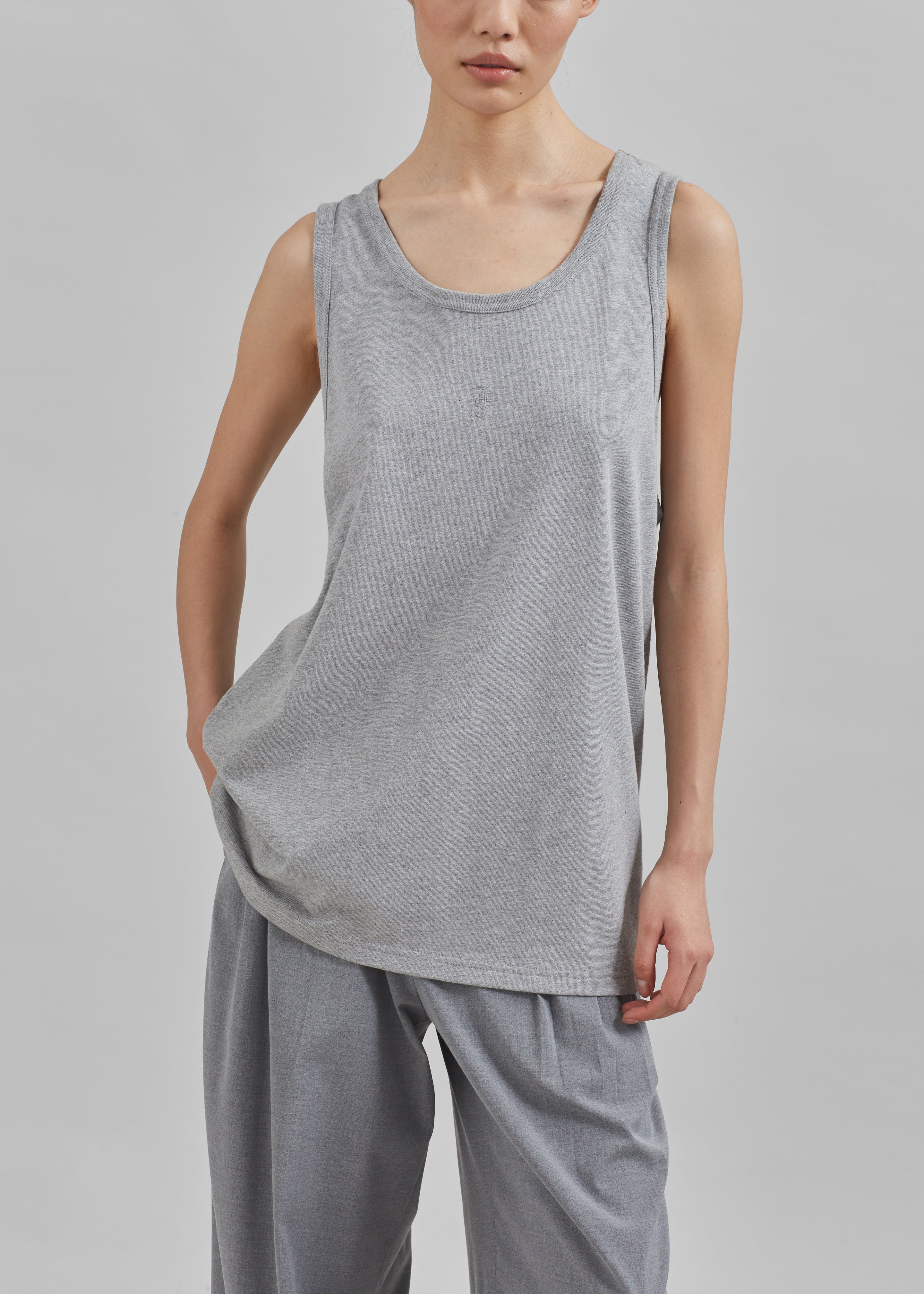 Rexy Embroidered Tank Top - Grey Melange - 3