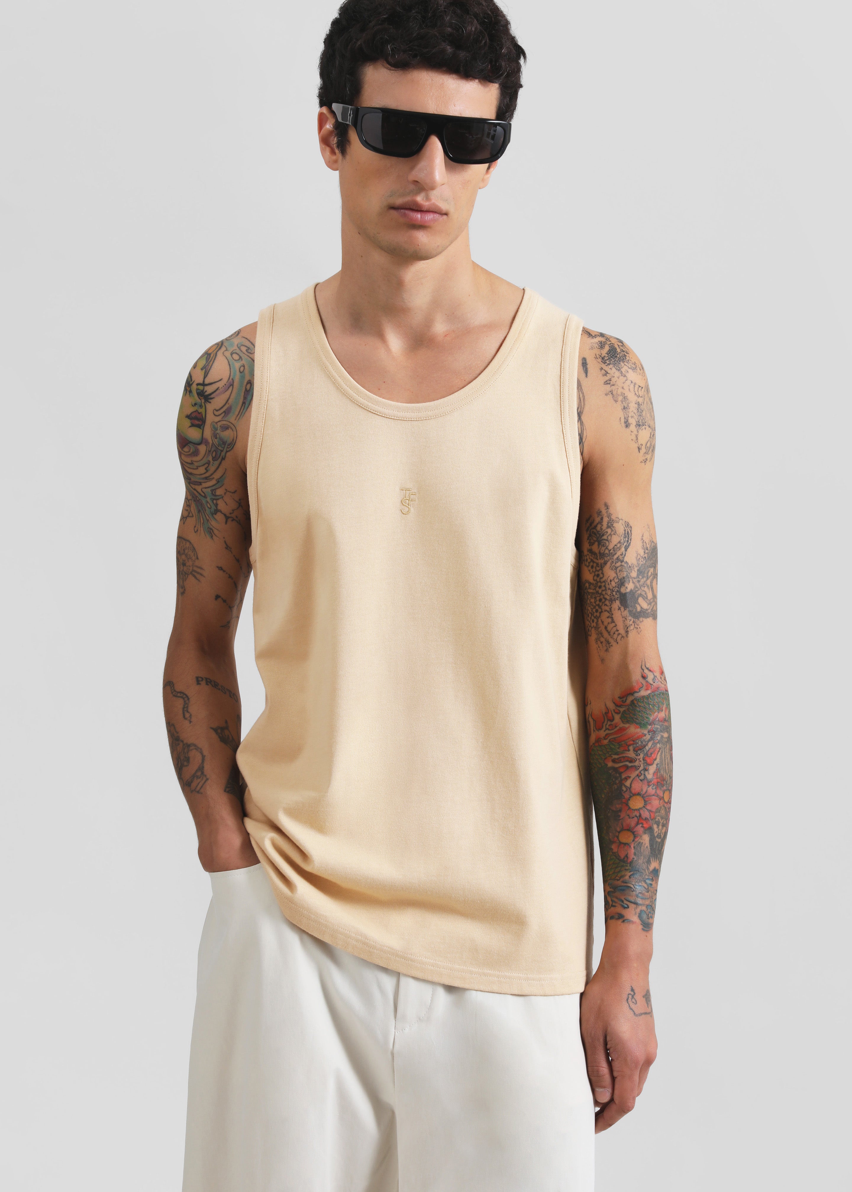 Rexy Embroidered Tank Top - Latte - 13
