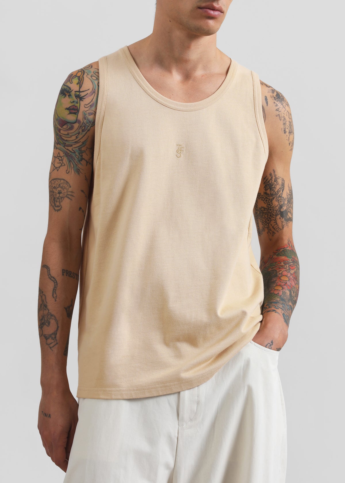 Rexy Embroidered Tank Top - Latte - 12