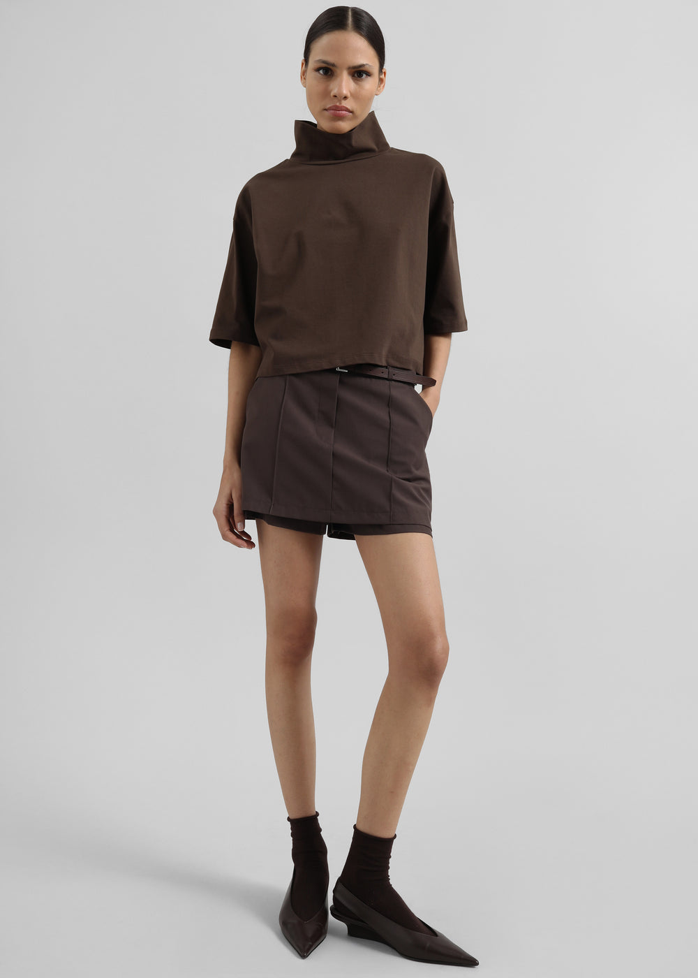 Reza Cropped Tee - Brown - 1