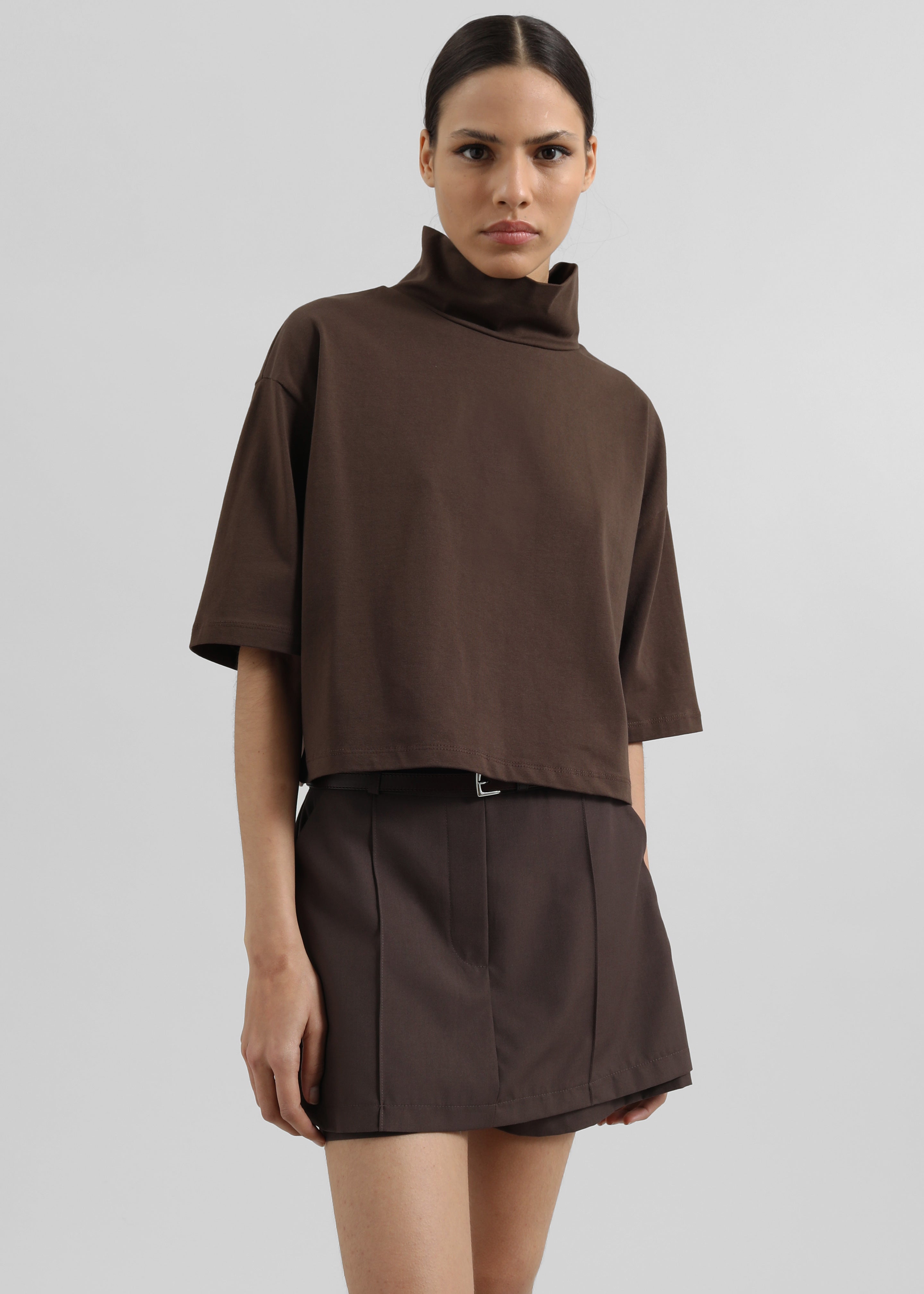 Reza Cropped Tee - Brown - 1