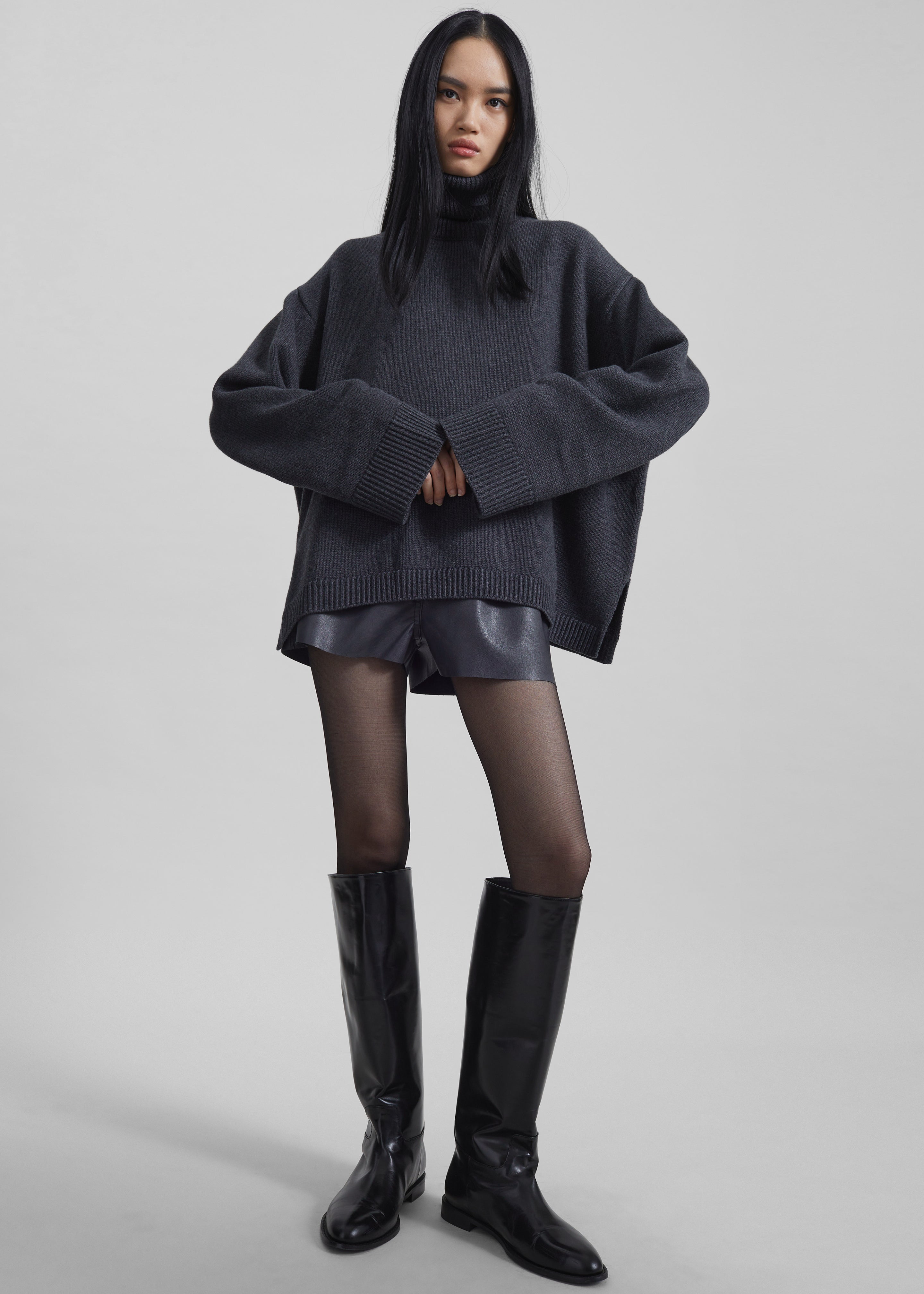 Rhea Trapeze Turtleneck - Charcoal - 2
